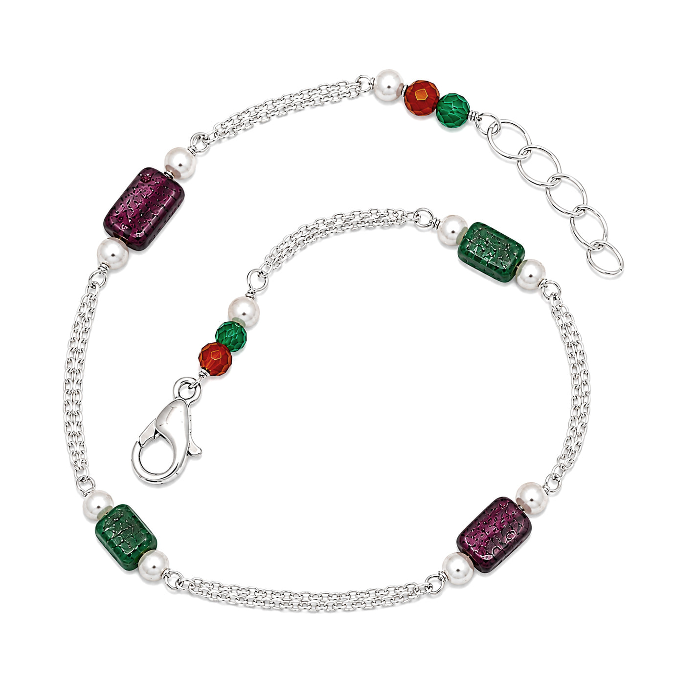925 Sterling Silver Multi-Color Glass Bead Station Bracelet – 925 Sterling Silver