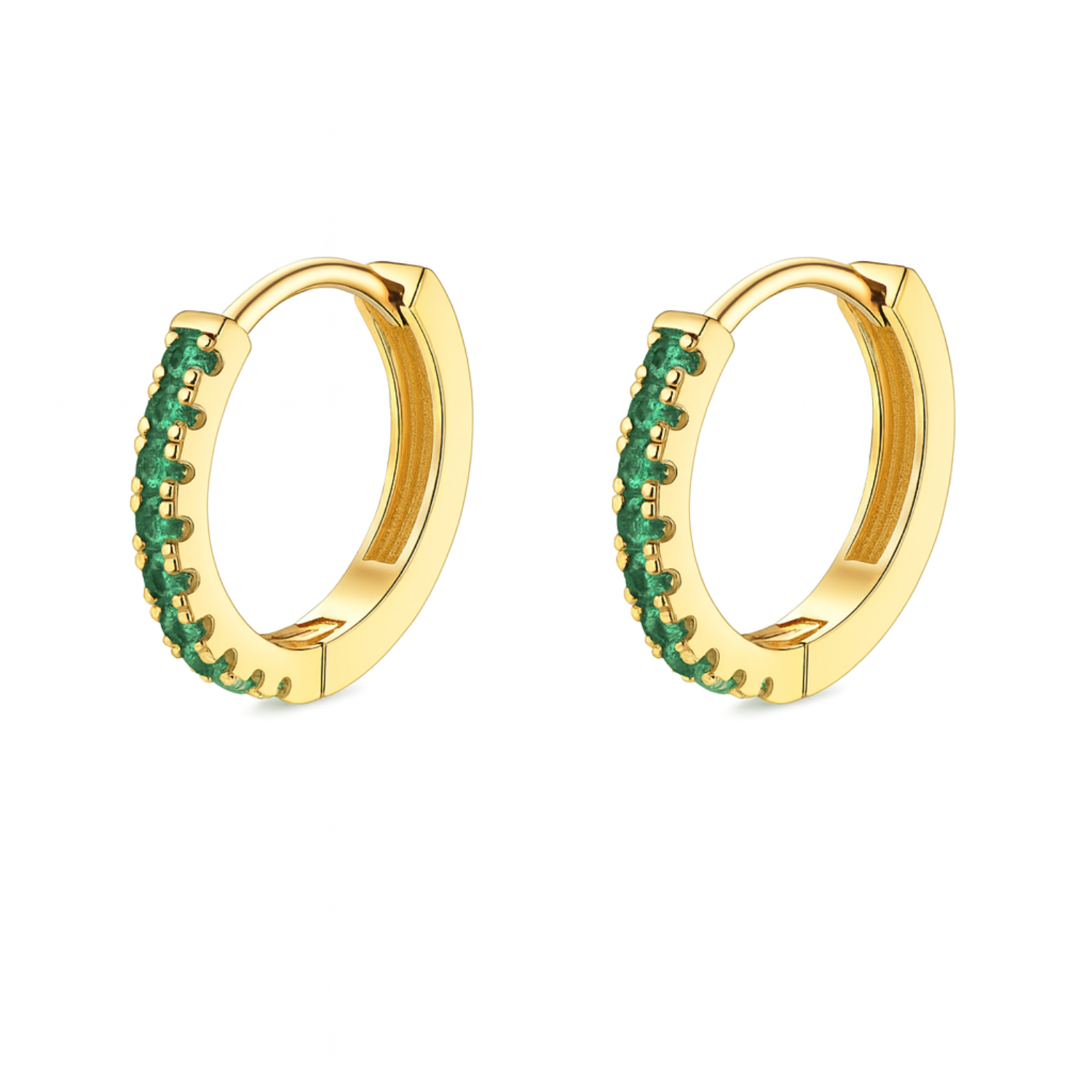 Emerald Green Stone Hoop Earrings – Sterling Silver Gold Plated