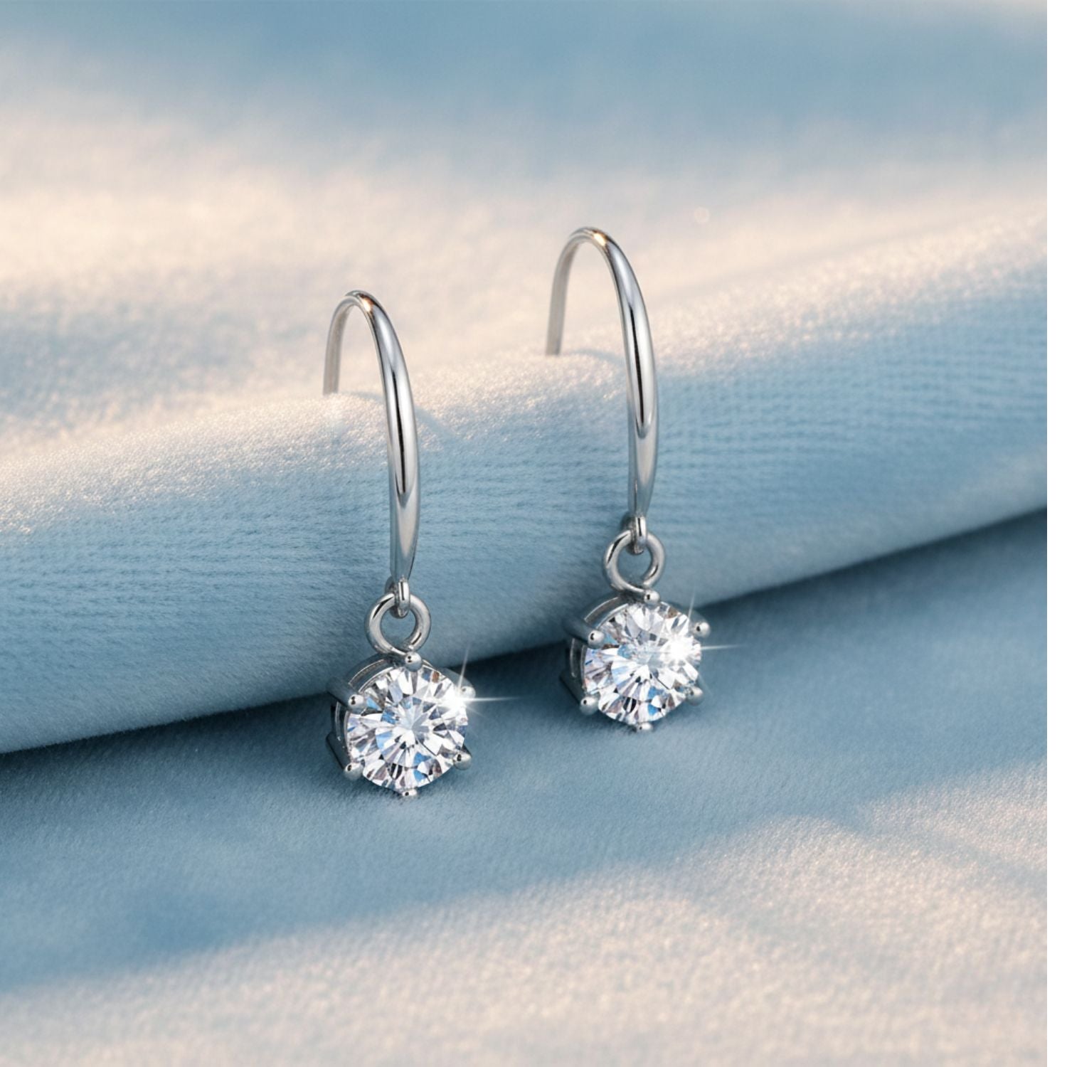 White Cubic Zirconia Drop Earrings - Sterling Silver