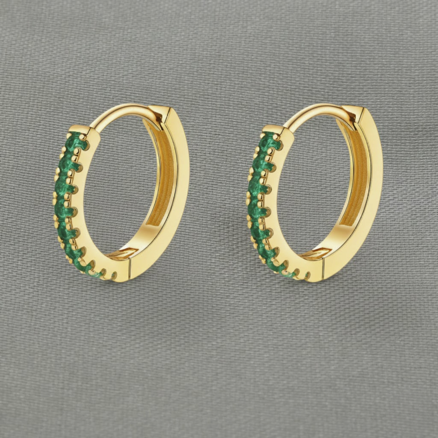 Emerald Green Stone Hoop Earrings – Sterling Silver Gold Plated
