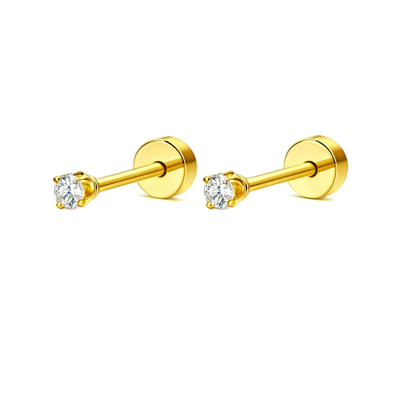 Classic Diamond Screw-Back Stud Earrings – Sterling Silver Gold Plated