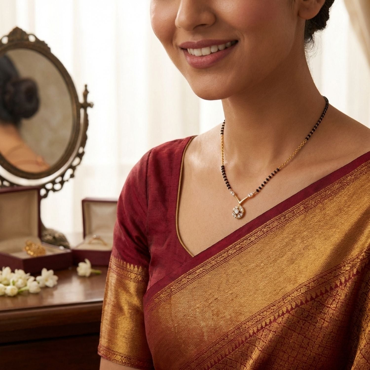 Floral Mangalsutra – Sterling Silver Gold Plated