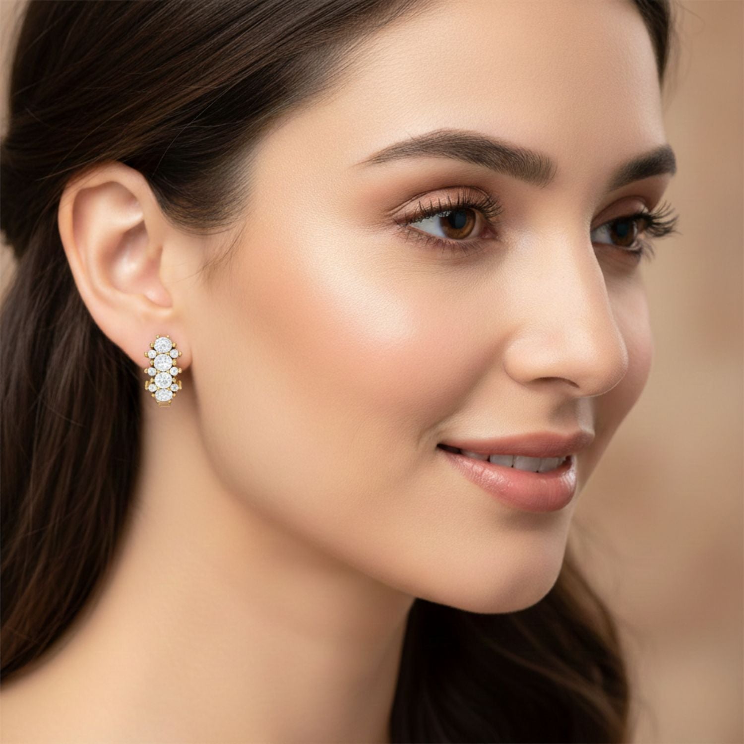 White CZ Round Hoop Earrings – Sterling Silver Yellow Plated