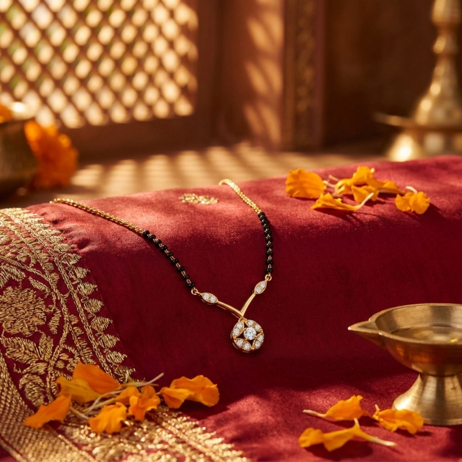 Floral Mangalsutra – Sterling Silver Gold Plated