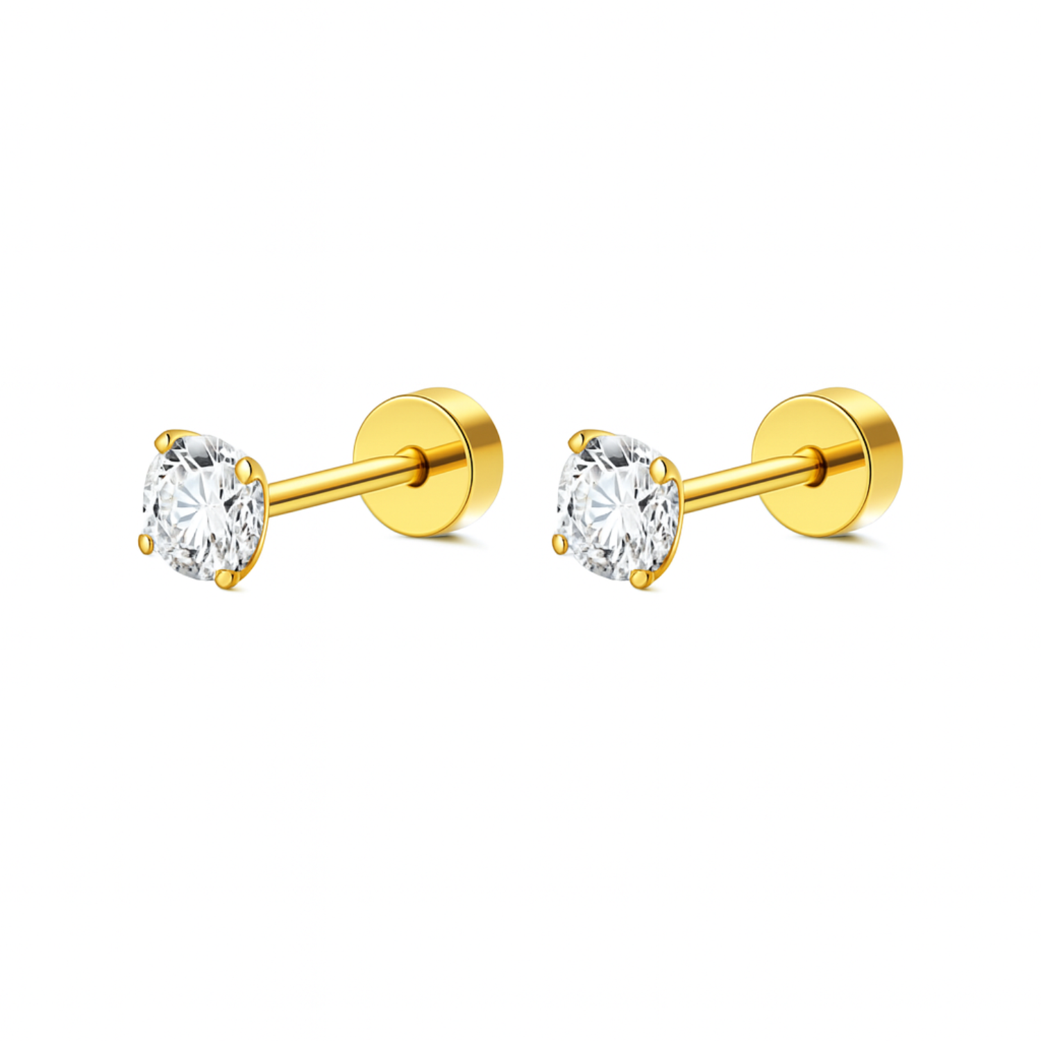 Brilliant Round Diamond Screw-Back Stud Earrings – Sterling Silver Gold Plated