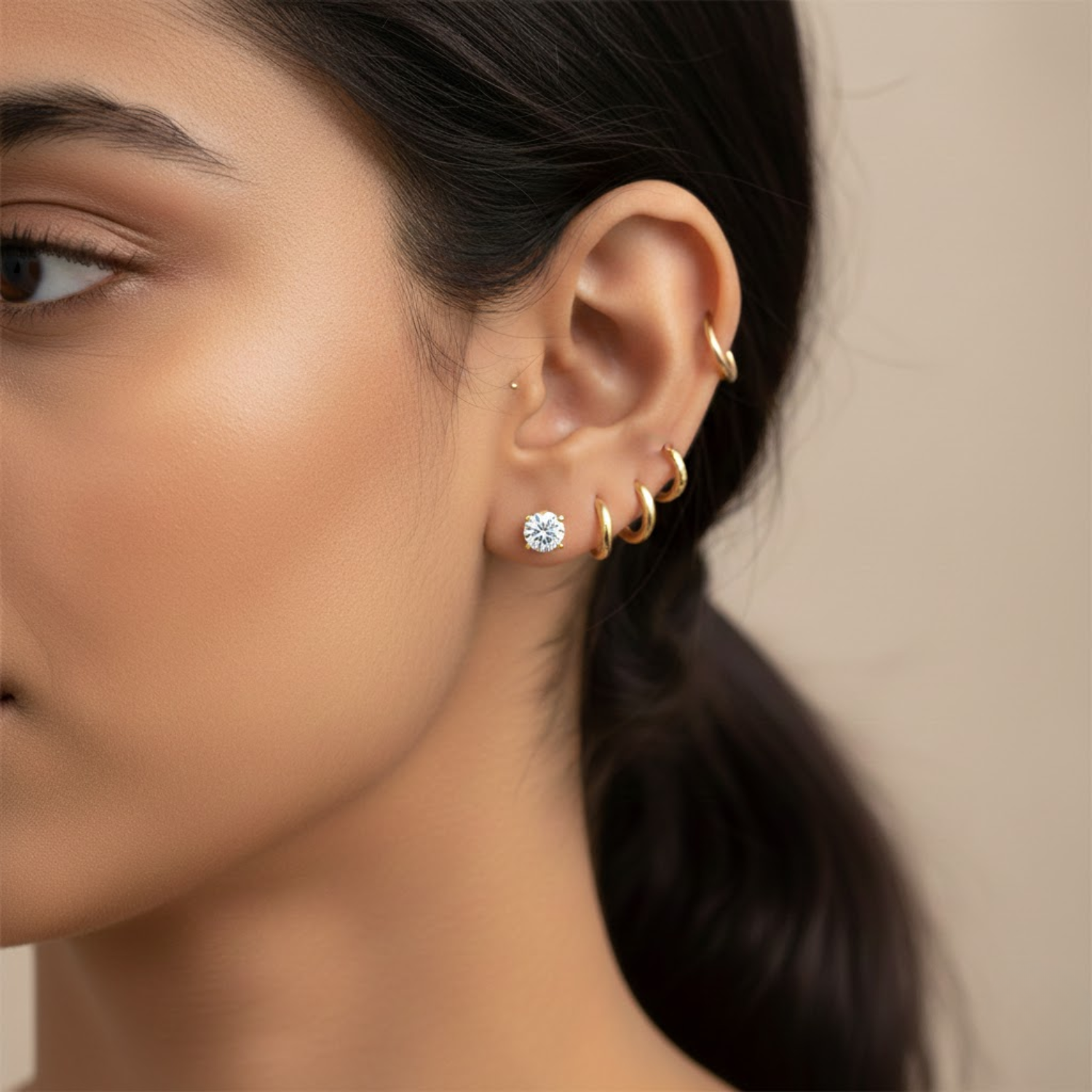 Brilliant Round Diamond Screw-Back Stud Earrings – Sterling Silver Gold Plated