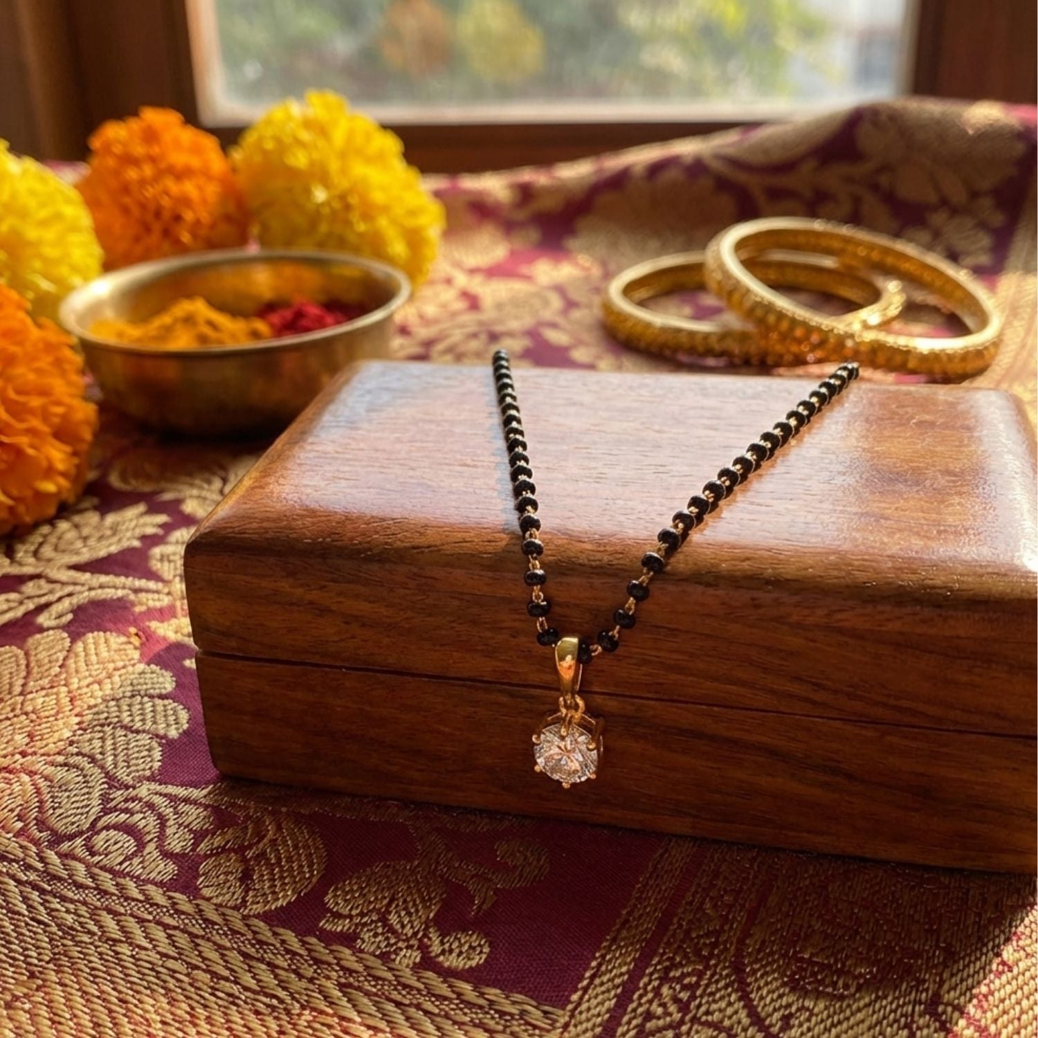 Solitaire Mangalsutra – Sterling Silver Gold Plated