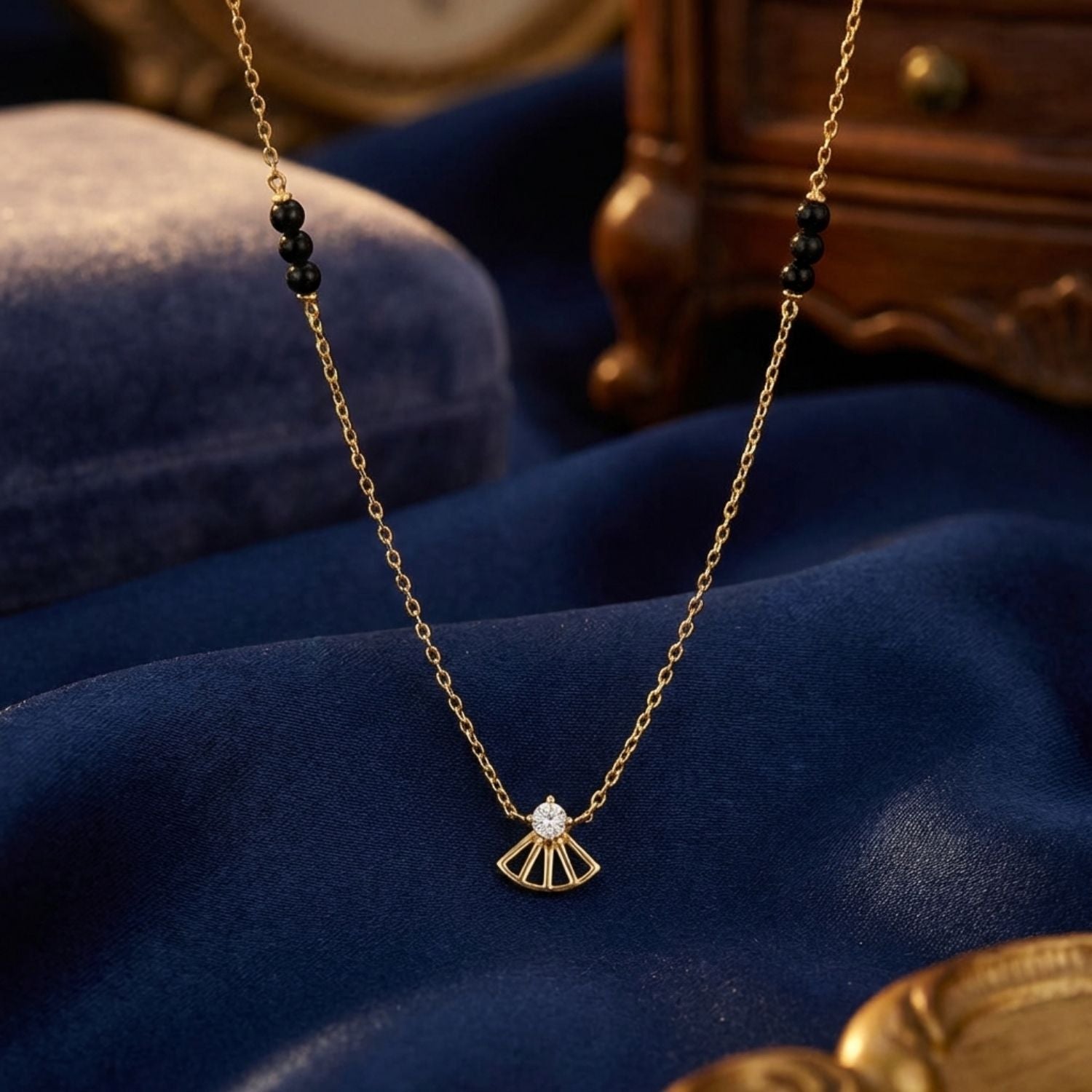 Geometric Fan Pendant Mangalsutra – Sterling Silver Gold Plated