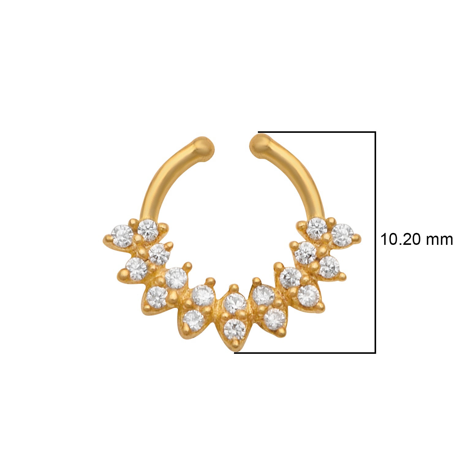 Gold Plated CZ Floral Septum Ring – Sparkling Open Nose Ring Design