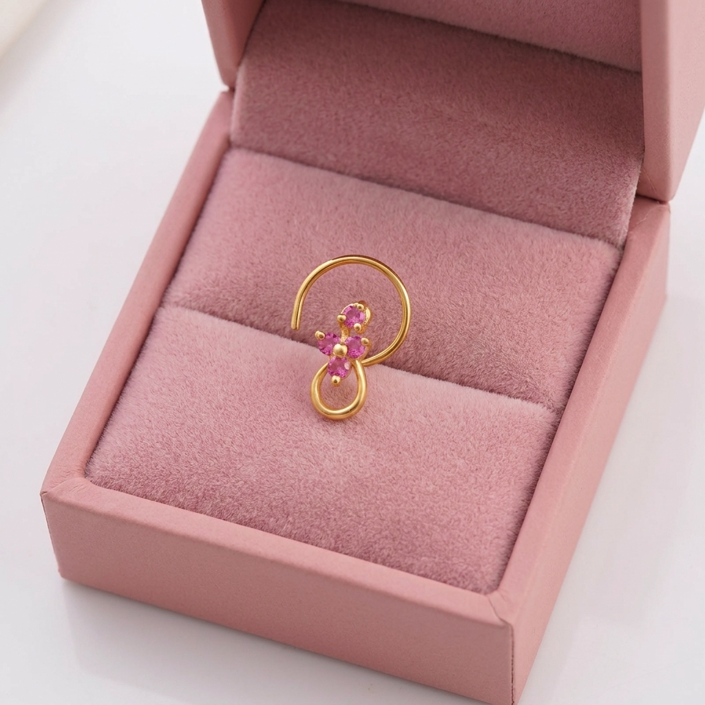 Multi Stone Floral Drop Nose Pin – Gold Plated 925 Sterling Silver