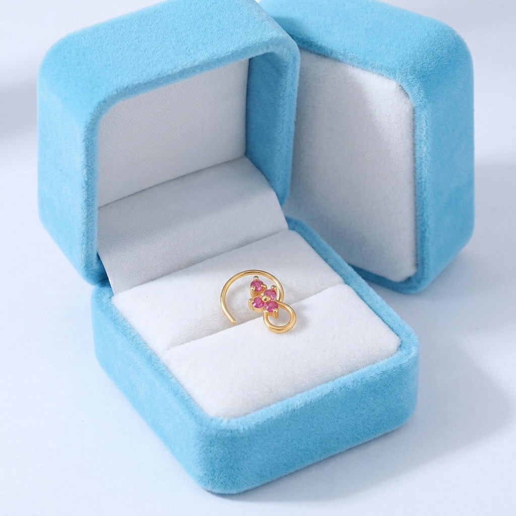 Multi Stone Floral Drop Nose Pin – Gold Plated 925 Sterling Silver