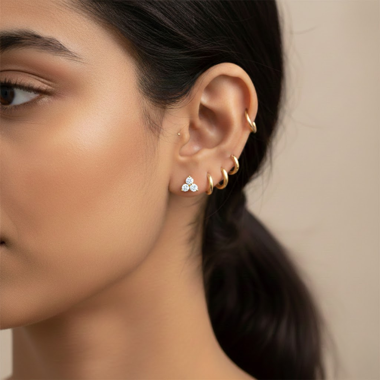 Triple Diamond Cluster Screw-Back Stud Earrings – Sterling Silver Gold Plated