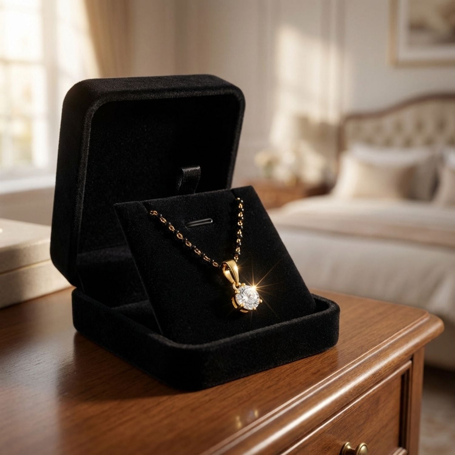 Solitaire Mangalsutra – Sterling Silver Gold Plated