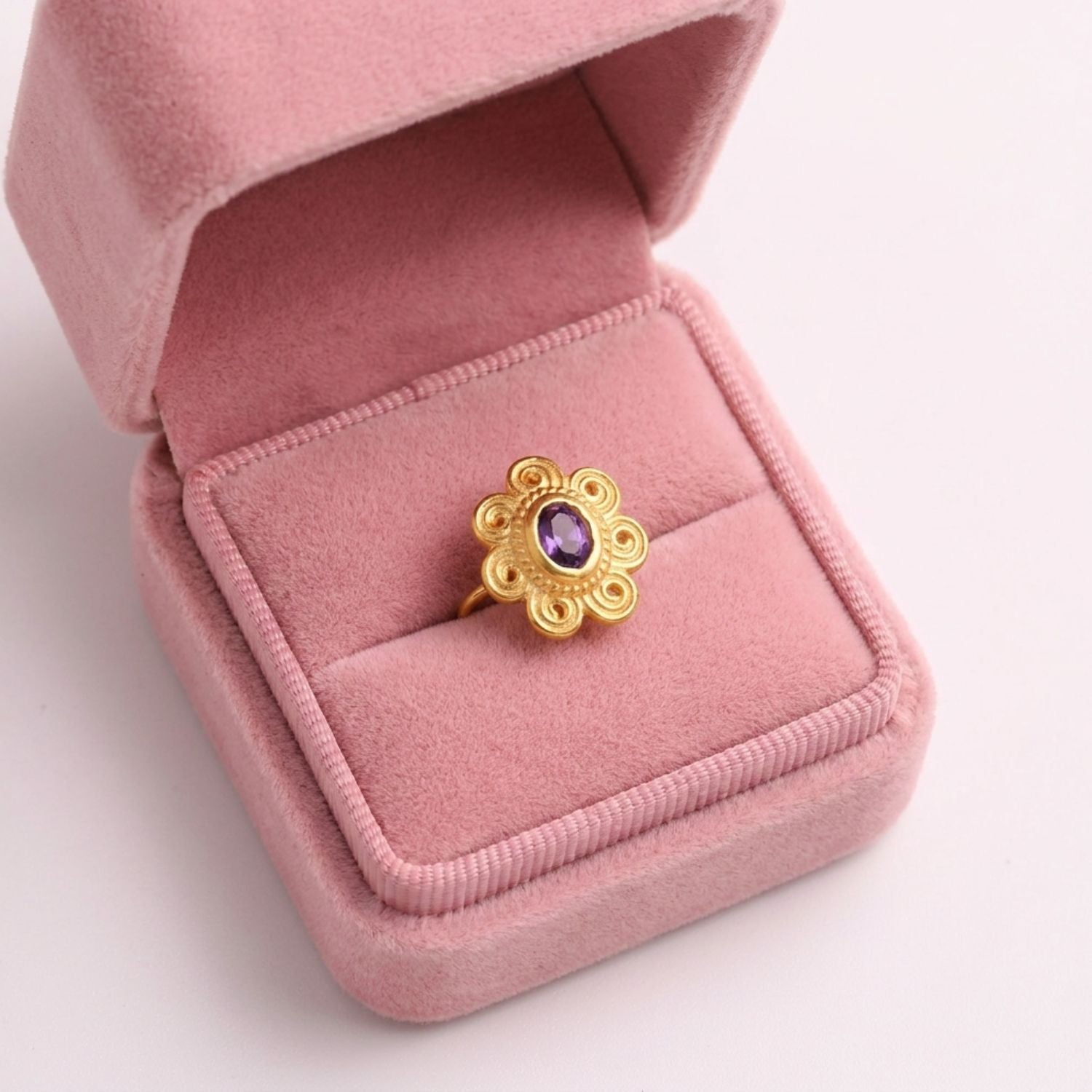 Spiral Petal Floral Nose Pin – 925 Sterling Silver Yellow Plated