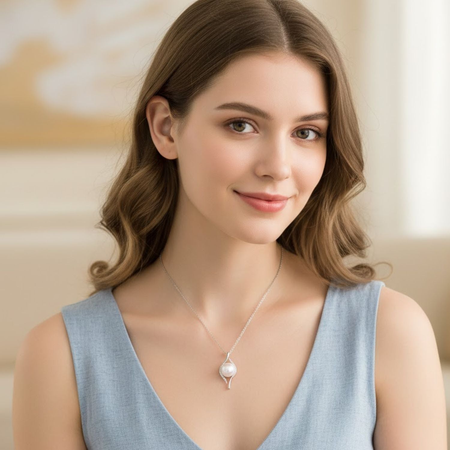Pearl Modern Wave Necklace – Sterling Silver