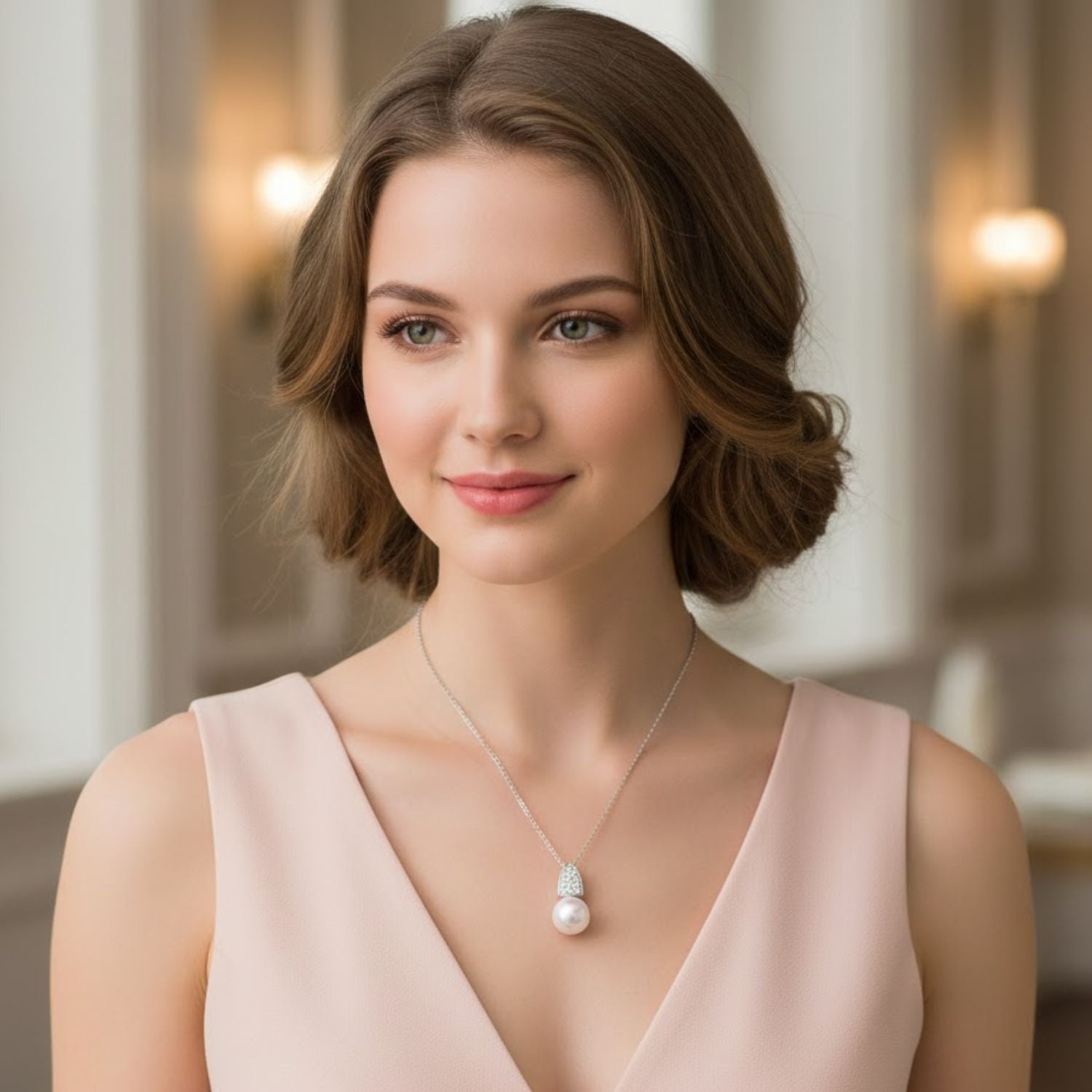 Pearl Geometric Triangle Bail Necklace – Sterling Silver