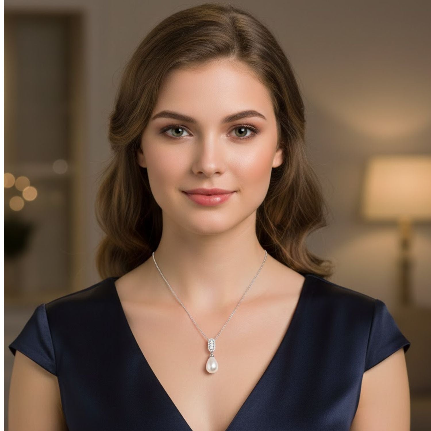 Pearl Drop Elegant Bail Necklace – Sterling Silver