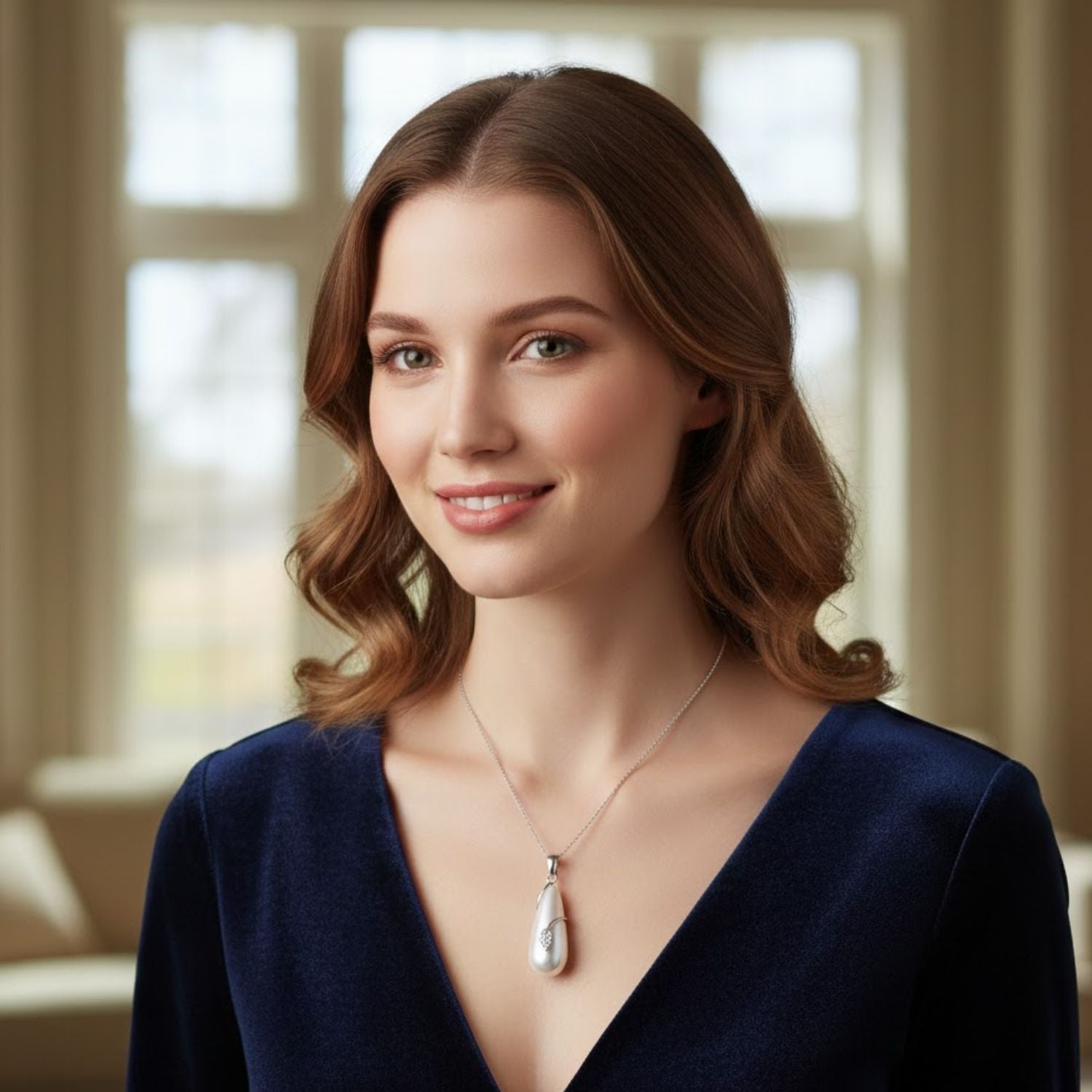 Pearl Teardrop Leaf Accent Necklace – Sterling Silver