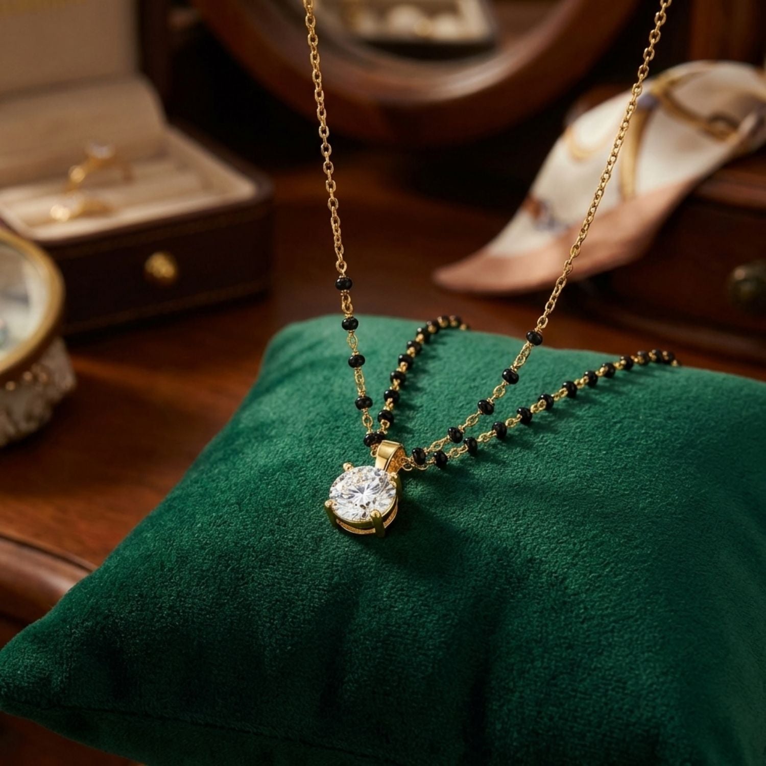 Solitaire Pendant Mangalsutra – Sterling Silver Gold Plated
