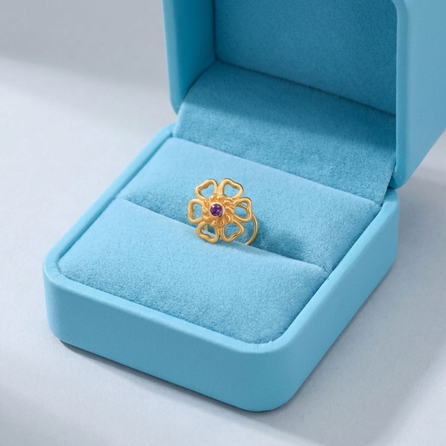 Heart Petal Floral Nose Pin – 925 Sterling Silver Yellow Plated