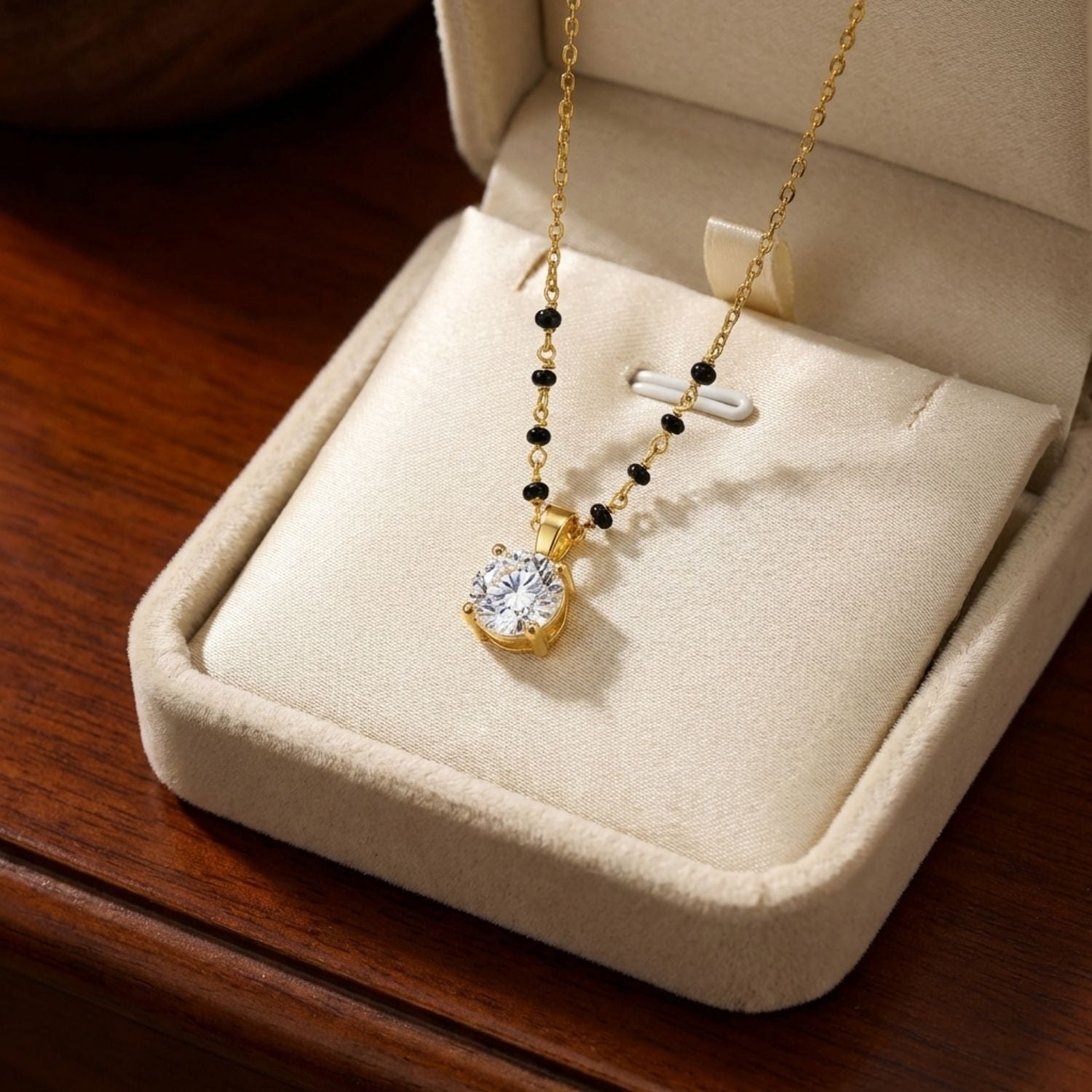 Solitaire Pendant Mangalsutra – Sterling Silver Gold Plated
