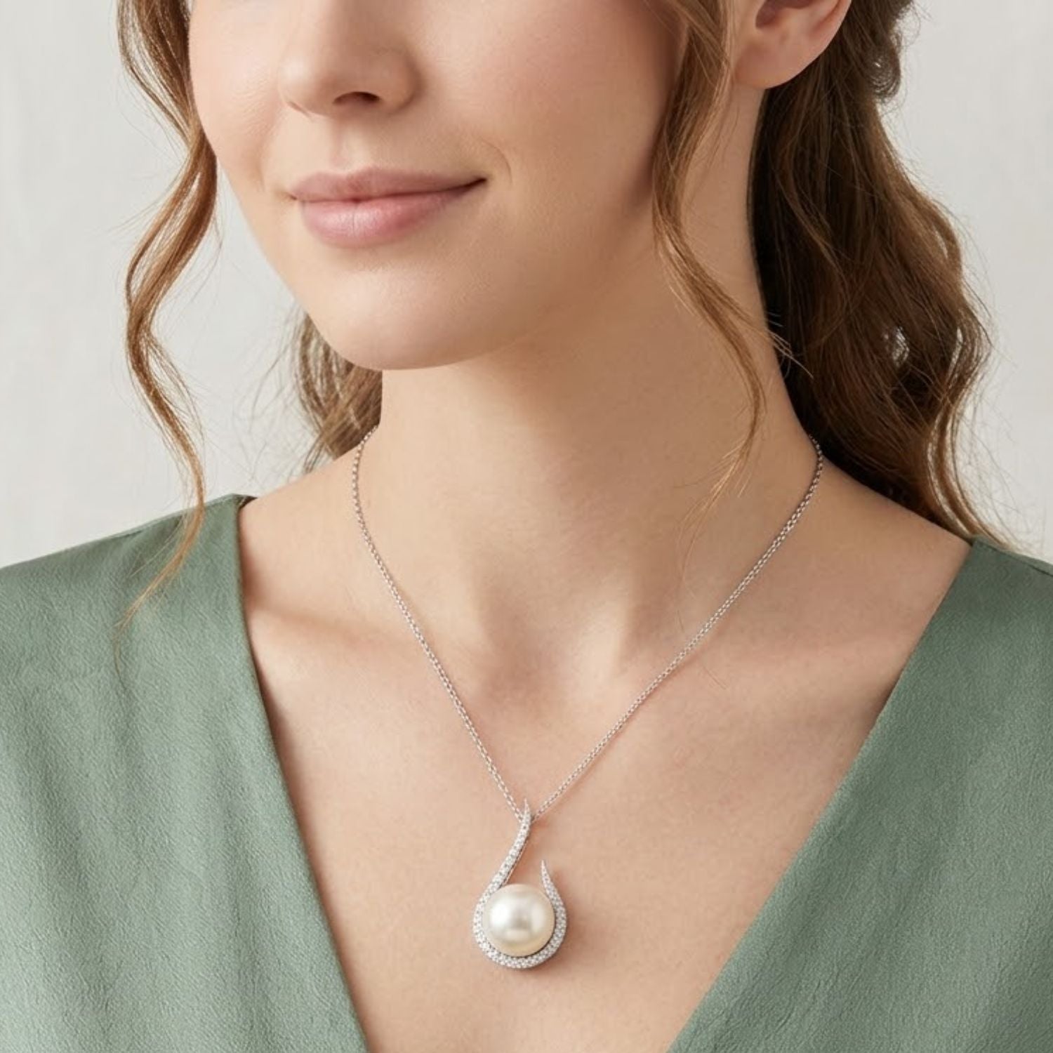 Pearl Flame-Inspired Necklace – Sterling Silver