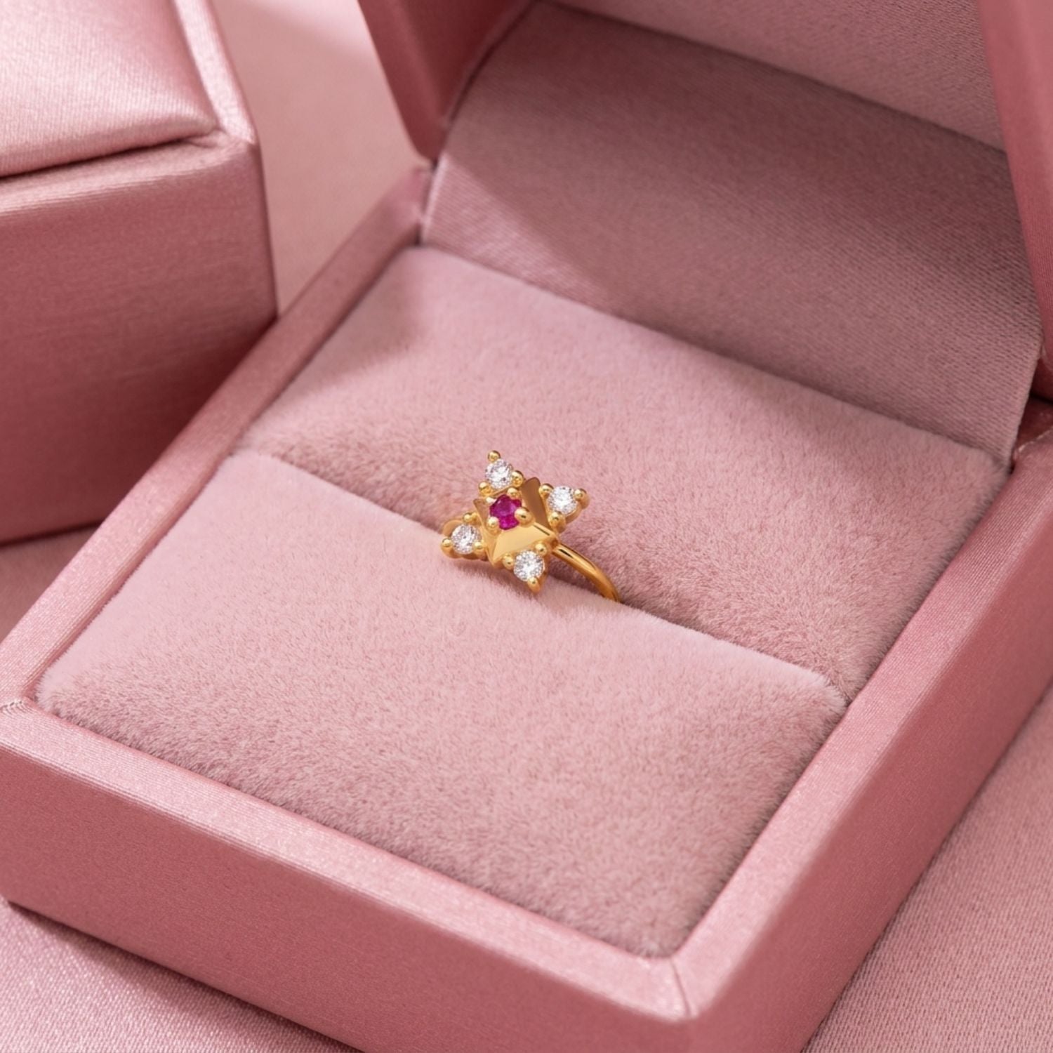 Multi Stone Geometric Floral Nose Pin – 925 Sterling Silver Yellow Plated