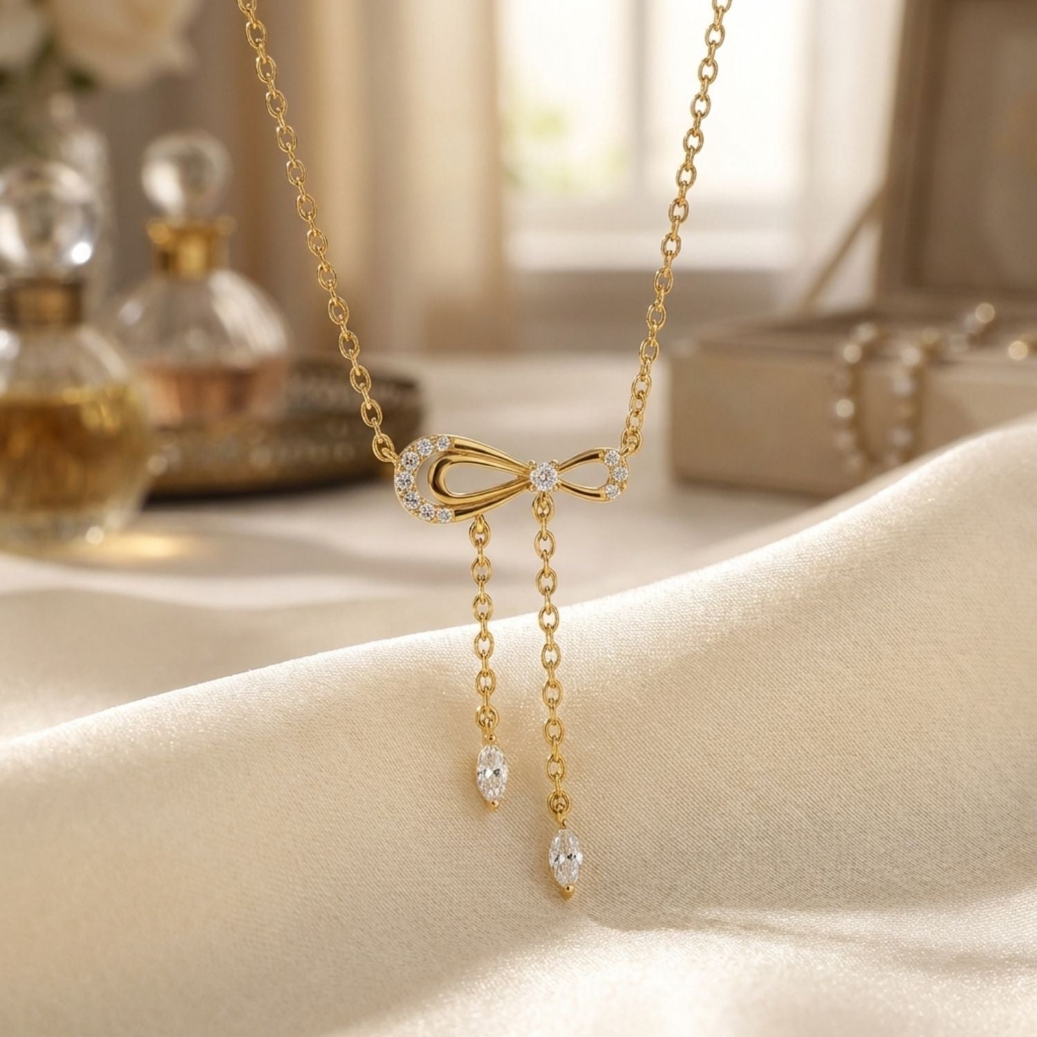Bow Knot Drops Mangalsutra – Sterling Silver Gold Plated
