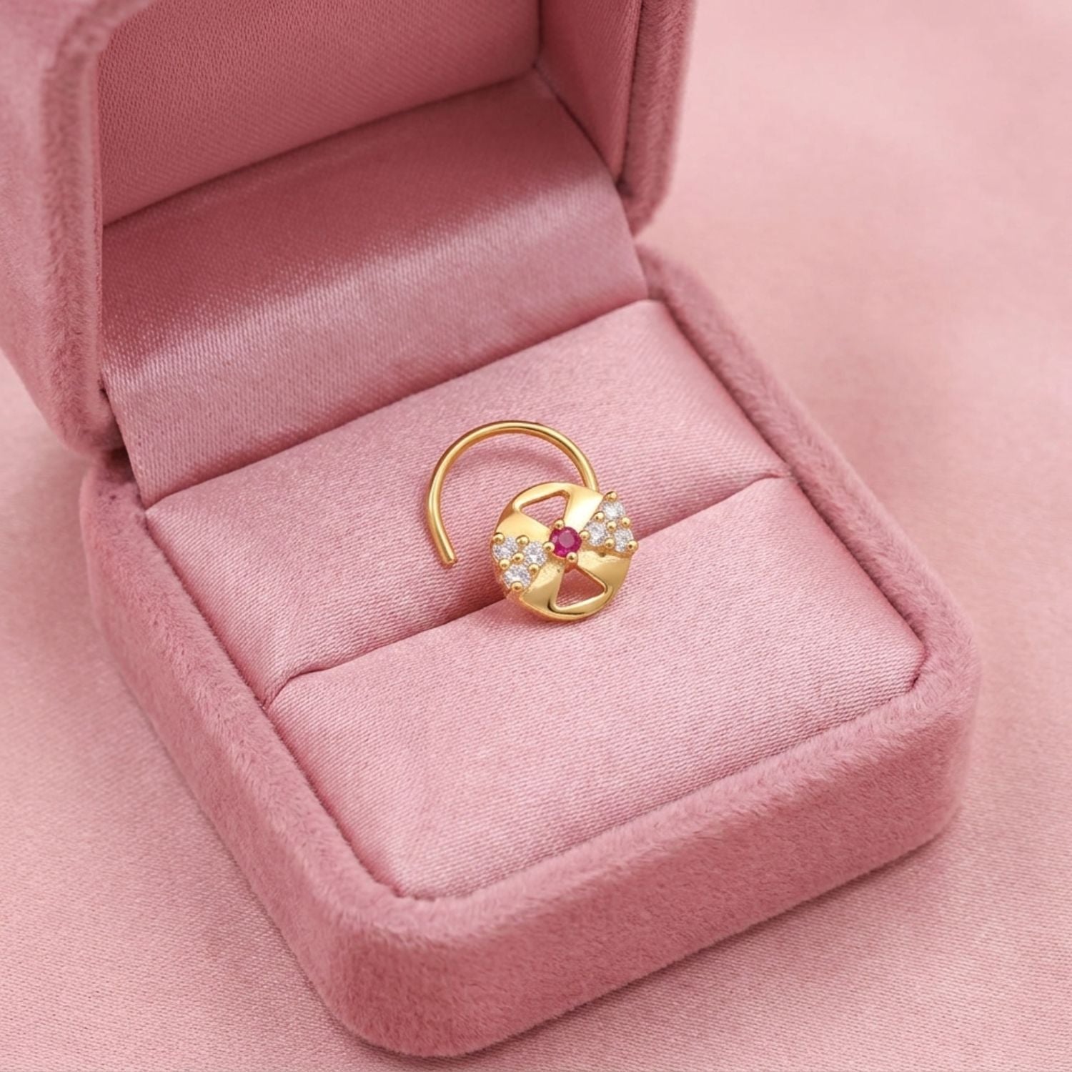 Multi Stone Minimalist Nose Pin – 925 Sterling Silver Yellow Plated