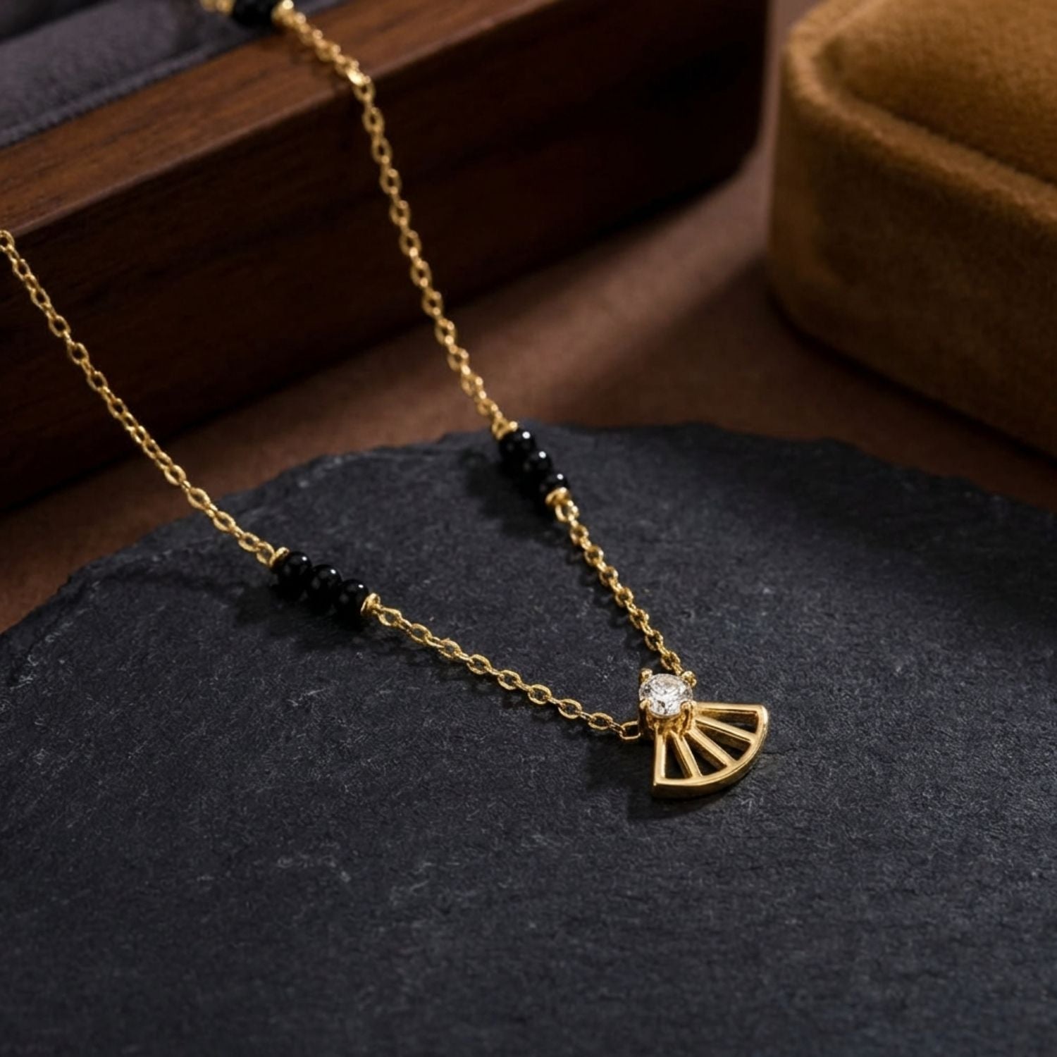 Geometric Fan Pendant Mangalsutra – Sterling Silver Gold Plated