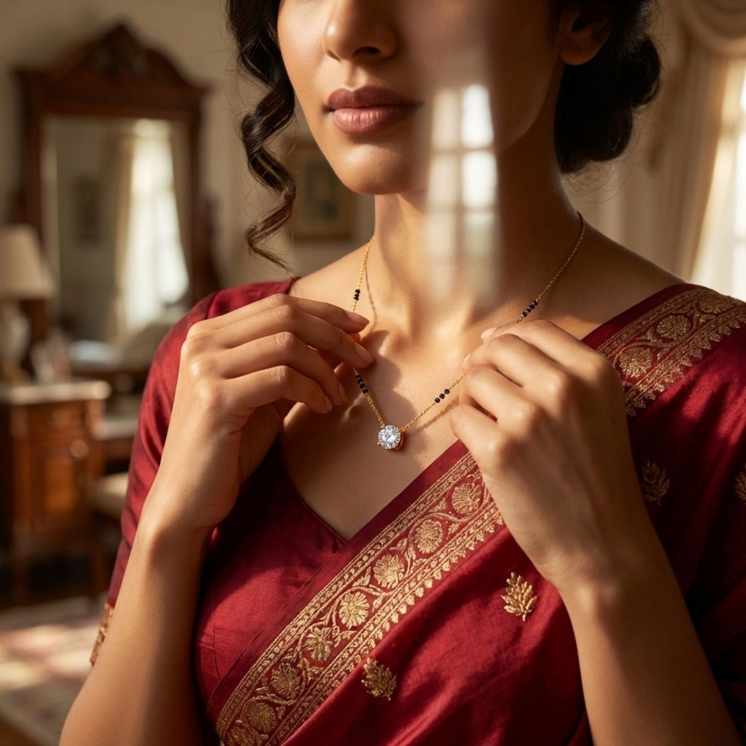 Solitaire Mangalsutra –  Sterling Silver Gold Plated