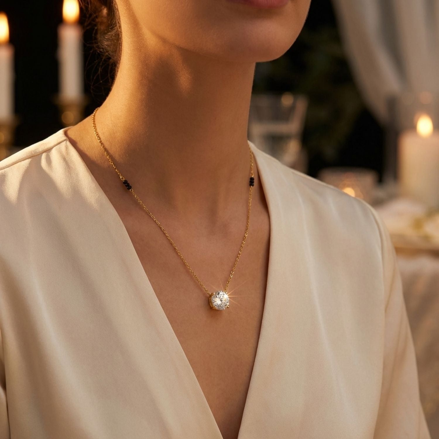 Solitaire Mangalsutra –  Sterling Silver Gold Plated