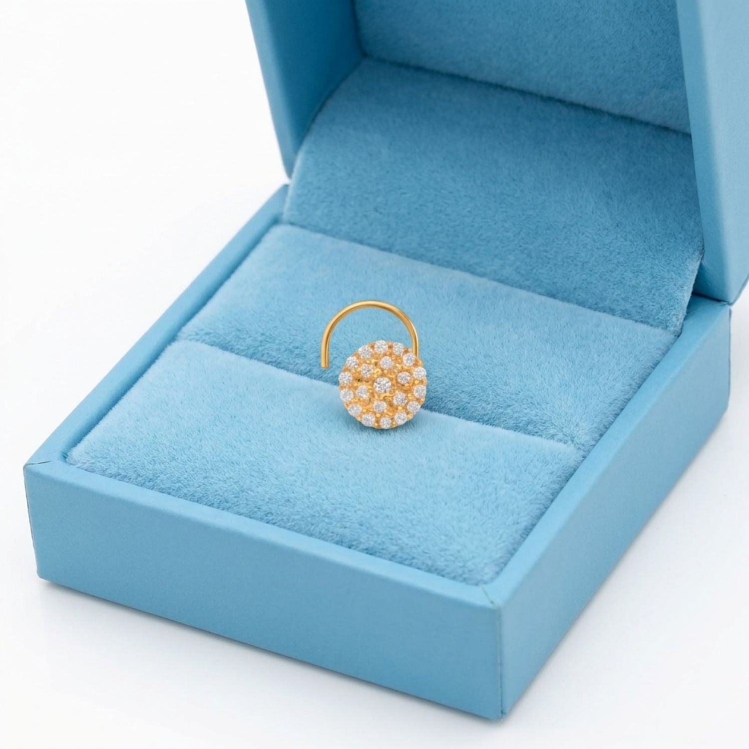 Multi Stone Round Cluster Nose Pin – 925 Sterling Silver Yellow Plated