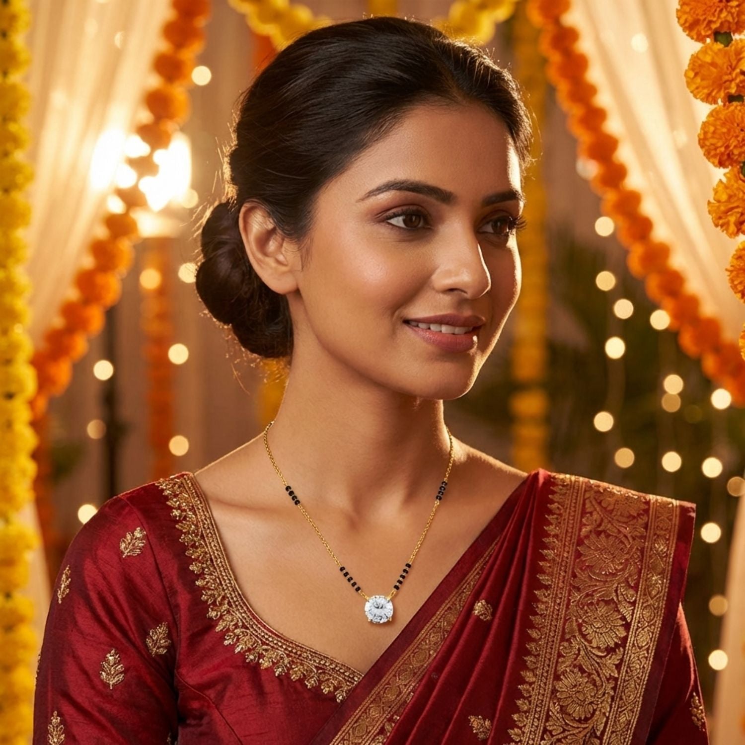 Solitaire Mangalsutra –  Sterling Silver Gold Plated