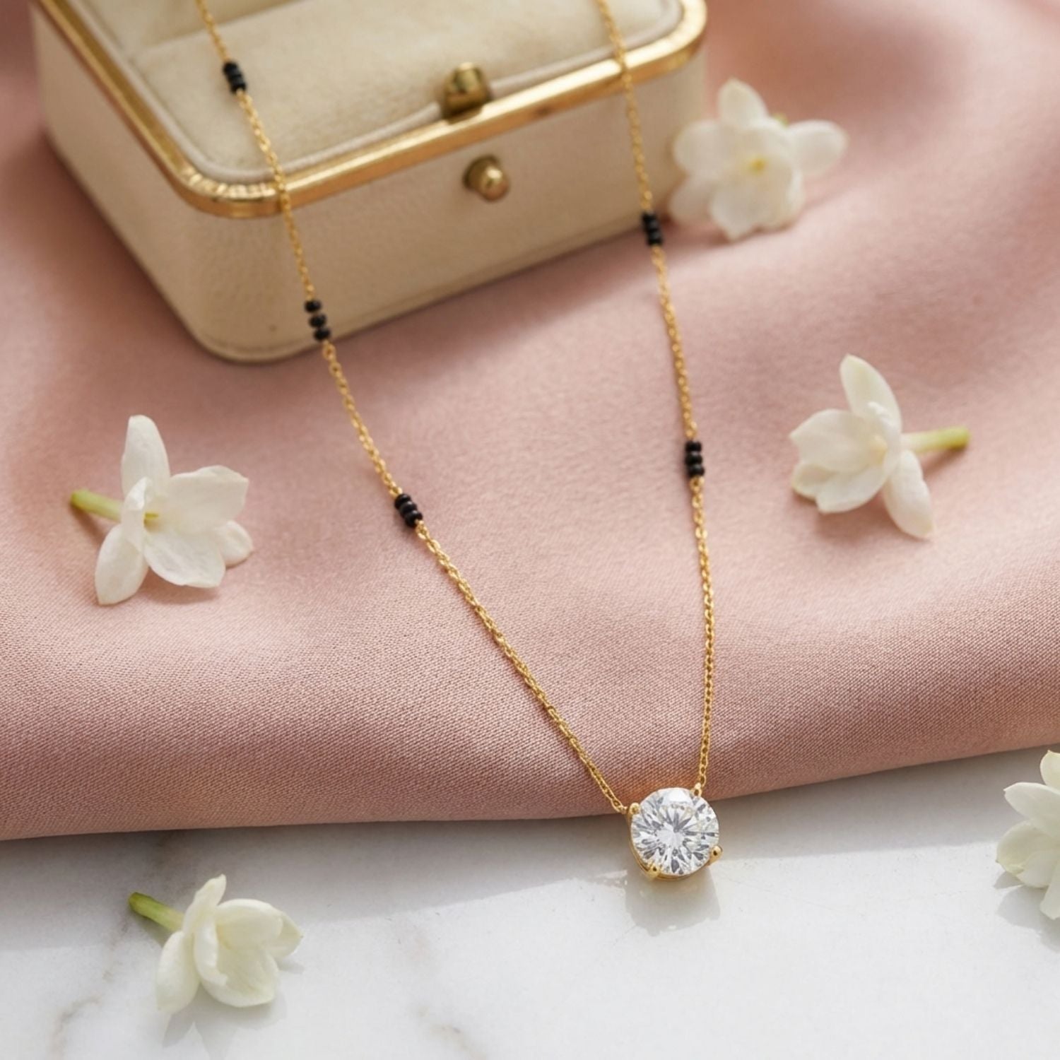 Solitaire Mangalsutra –  Sterling Silver Gold Plated