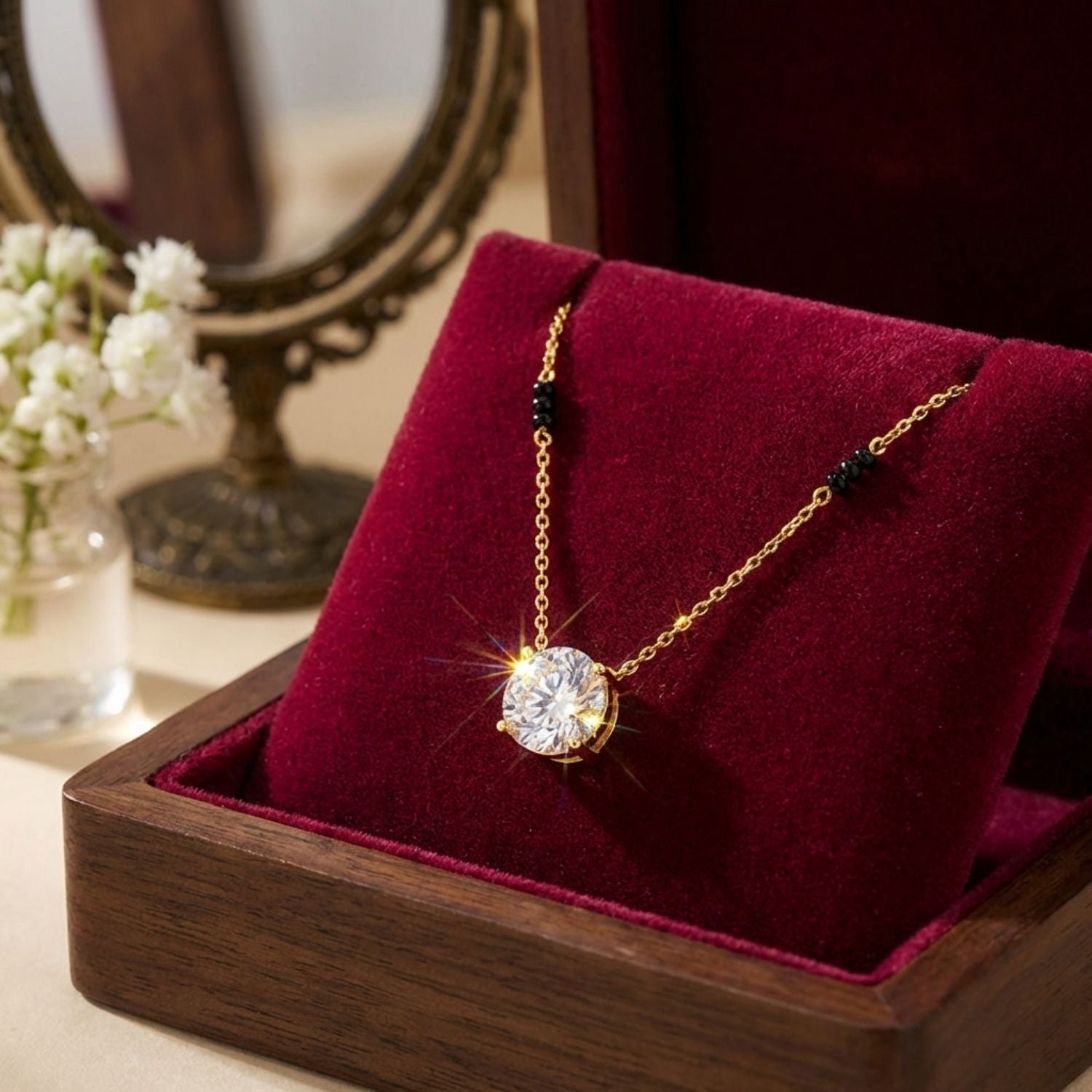 Solitaire Mangalsutra –  Sterling Silver Gold Plated