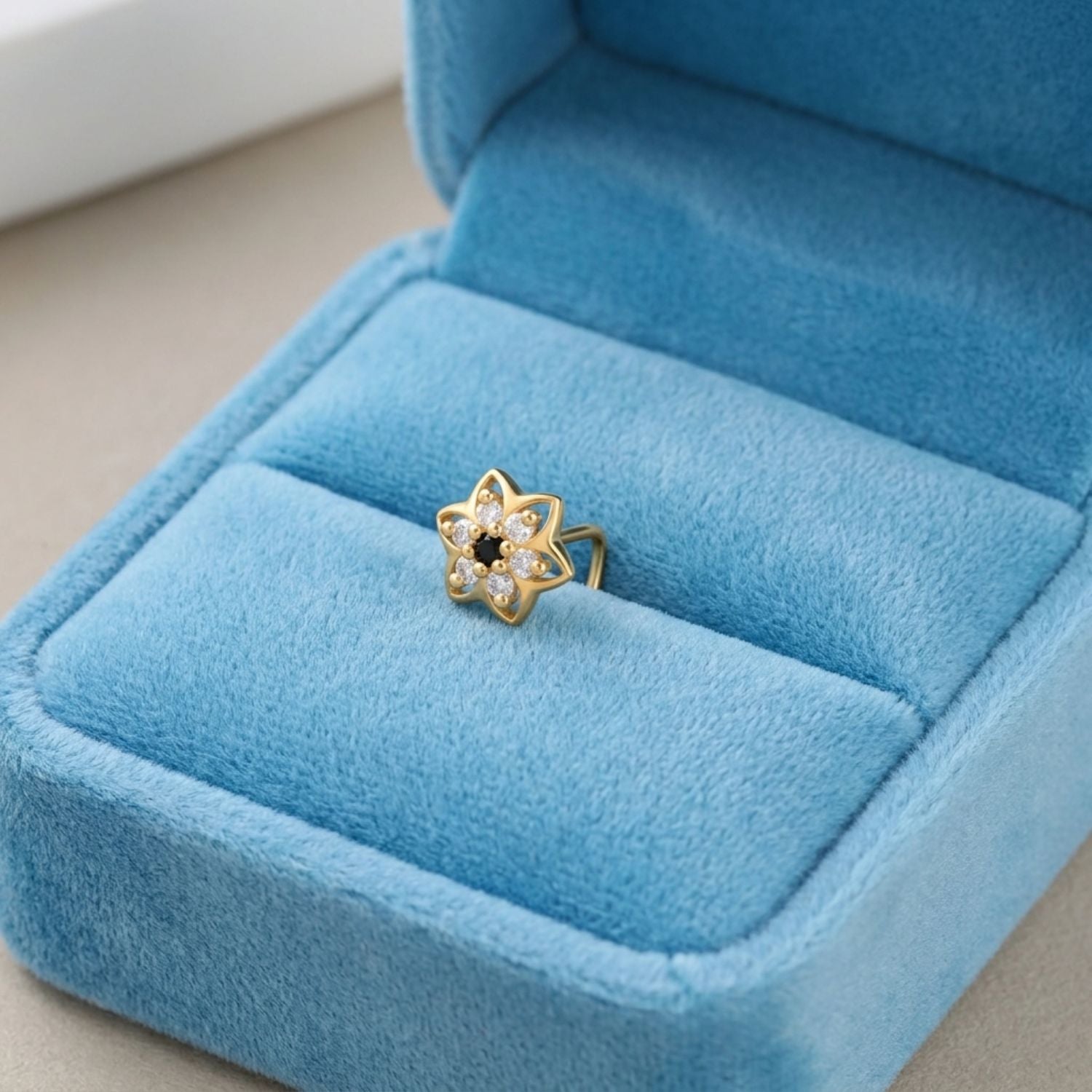 Multi Stone Floral Star Nose Pin – 925 Sterling Silver Yellow Plated