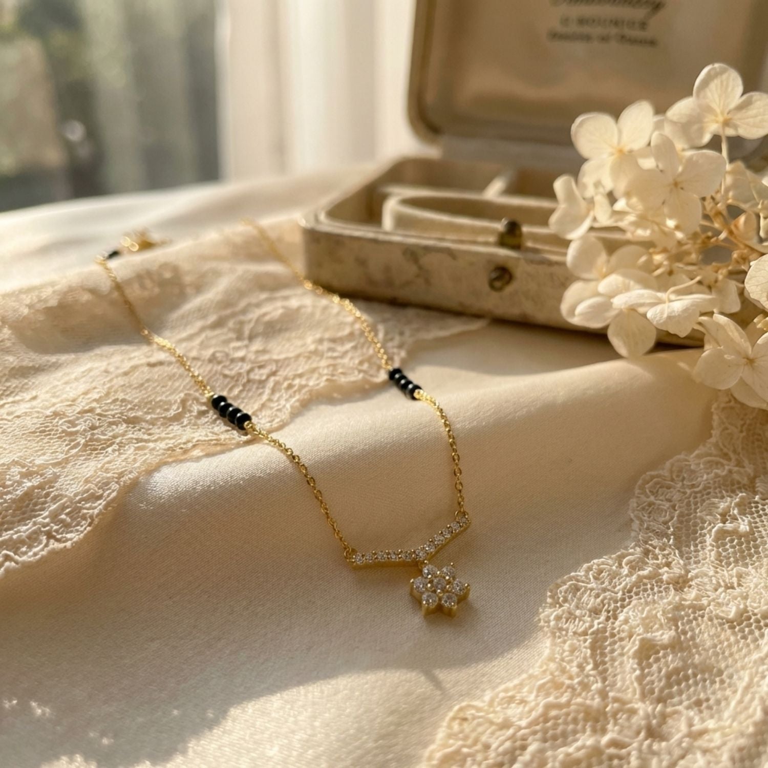 Floral V-Shape Mangalsutra – Sterling Silver Gold-Plated