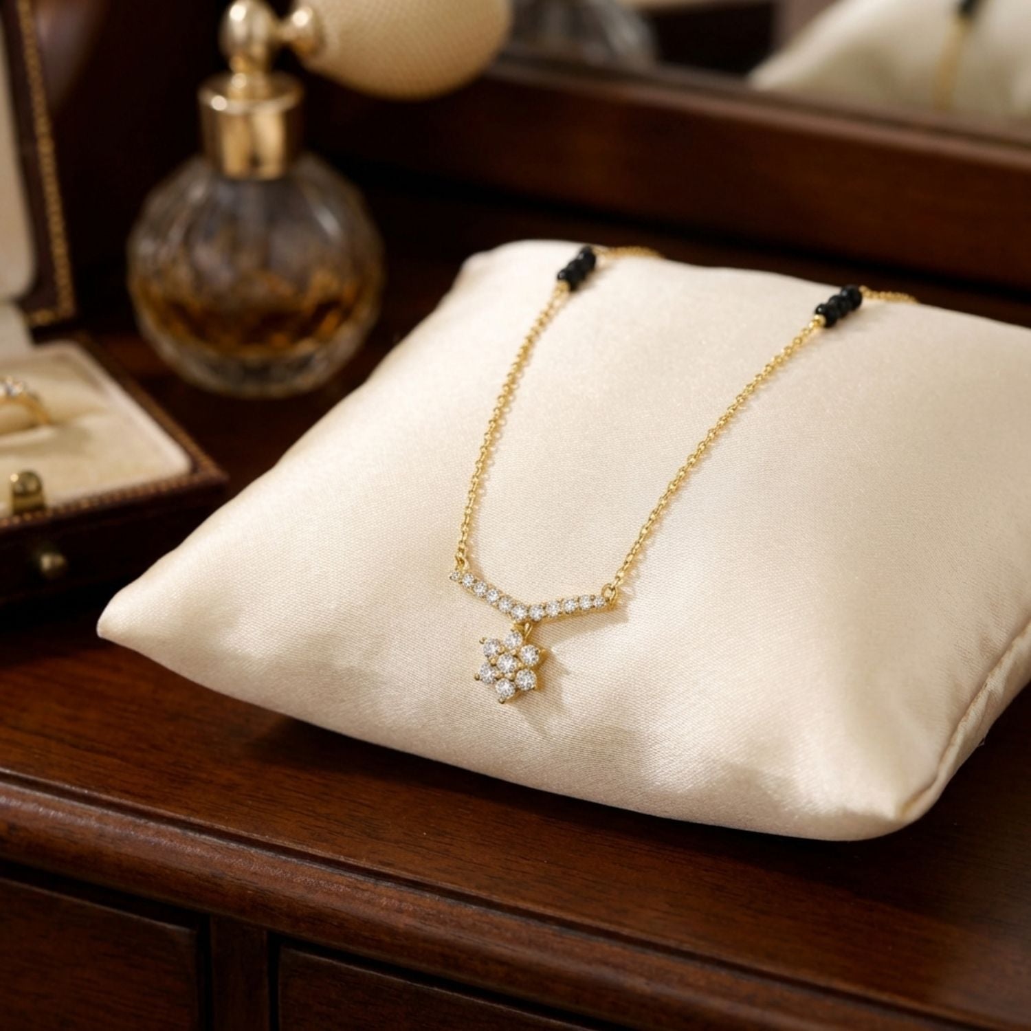 Floral V-Shape Mangalsutra – Sterling Silver Gold-Plated