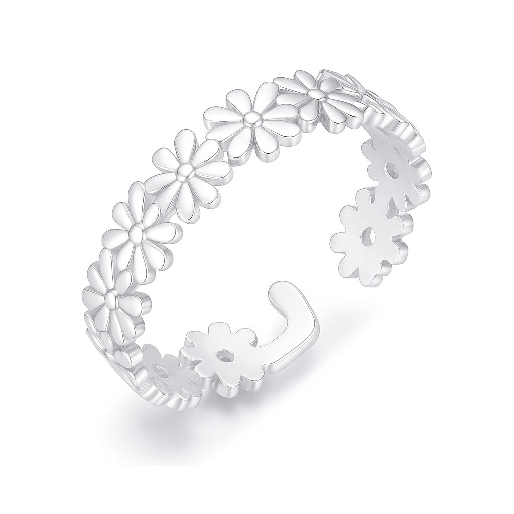 Adjustable Daisy Toe Ring - Sterling Silver