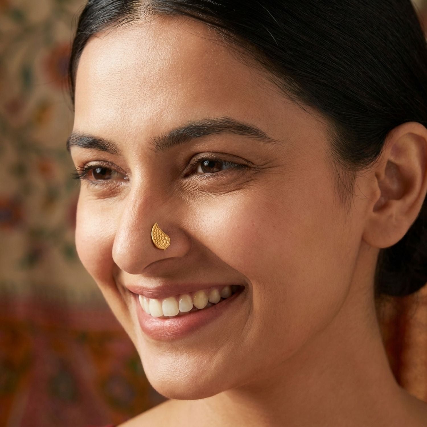 Textured Minimal Nature Leaf Nose Pin – 925 Sterling Silver Yellow Plated