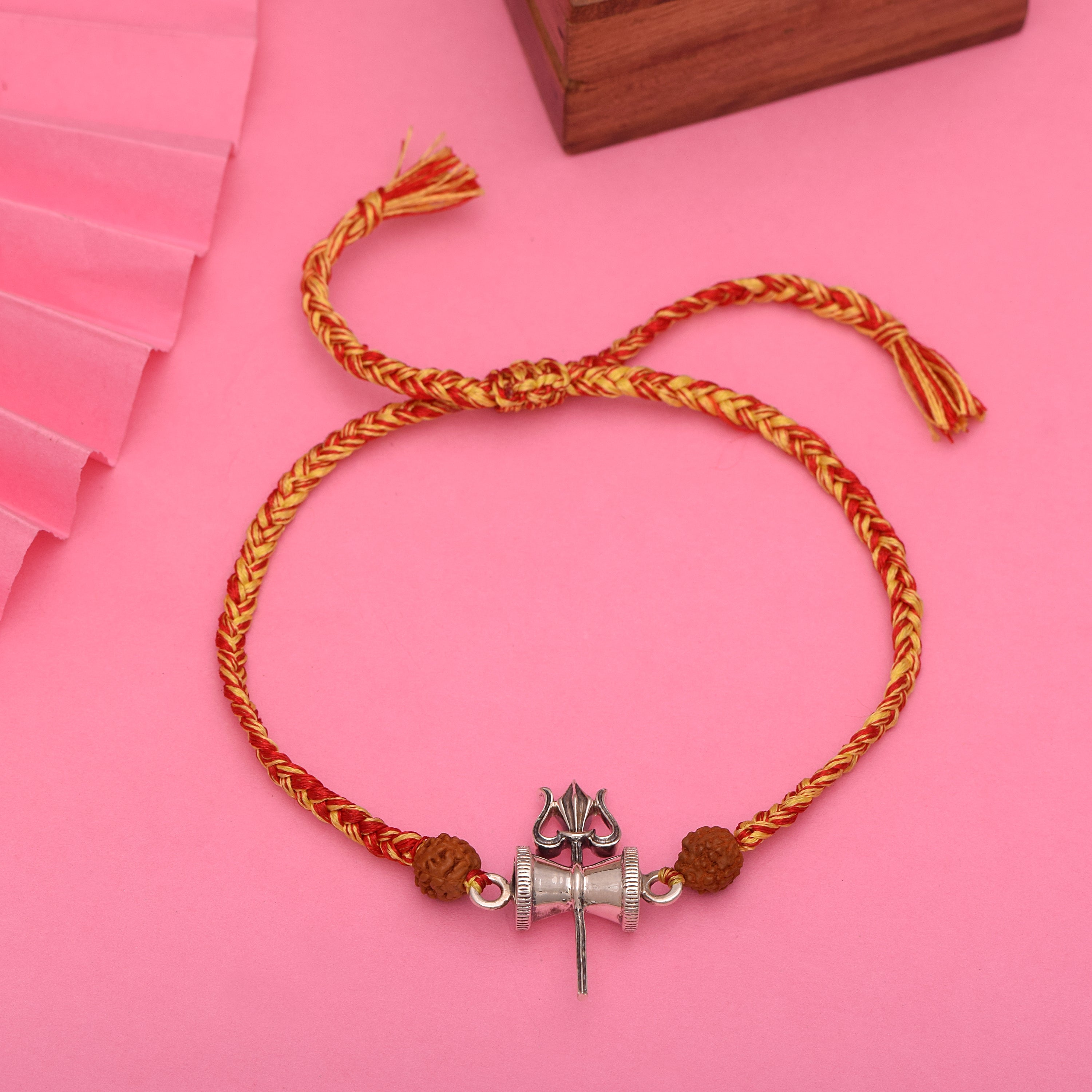 Trishul Damru Rudraksha Rakhi Bracelet - Sterling Silver