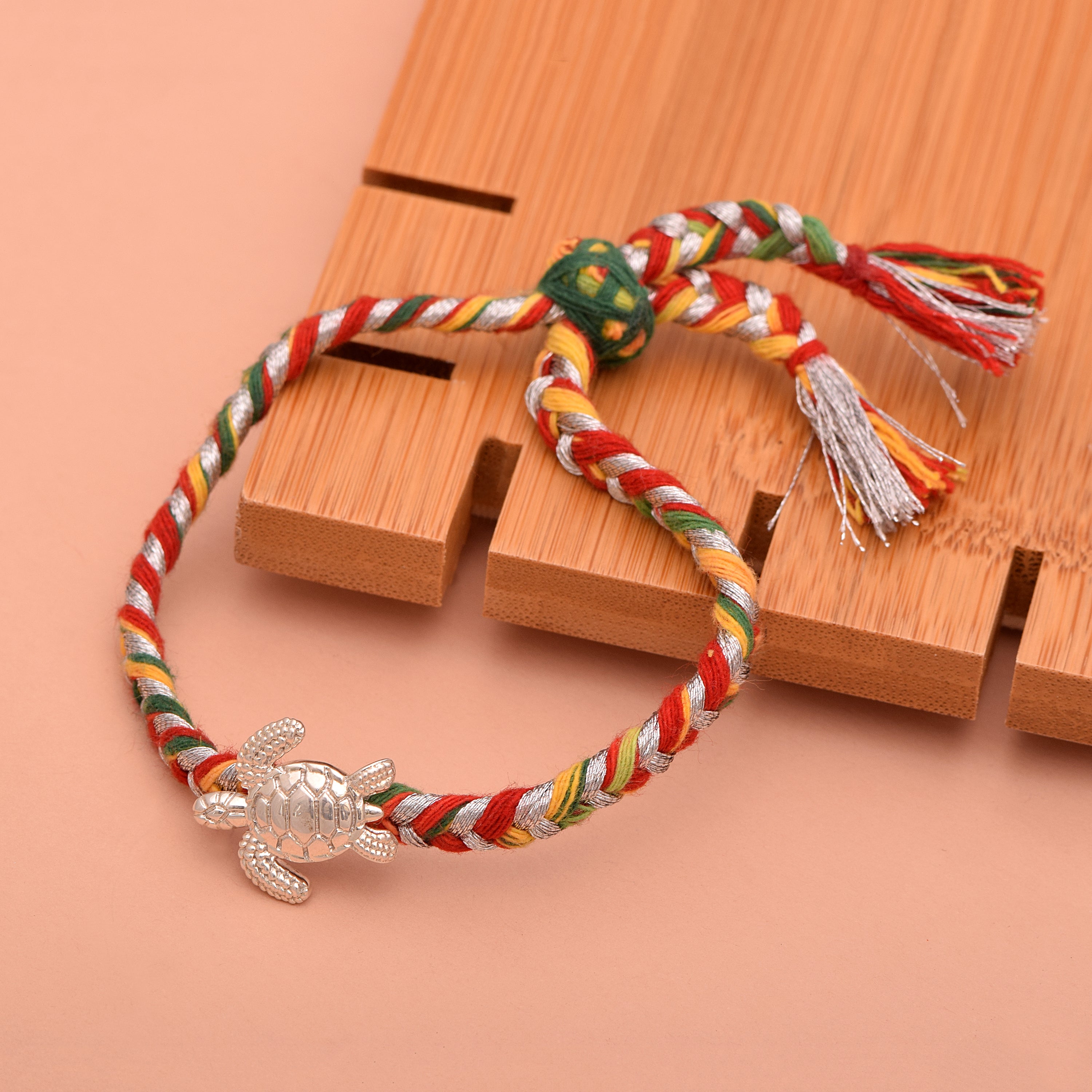 Turtle Charm Thread Rakhi Bracelet - Sterling Silver