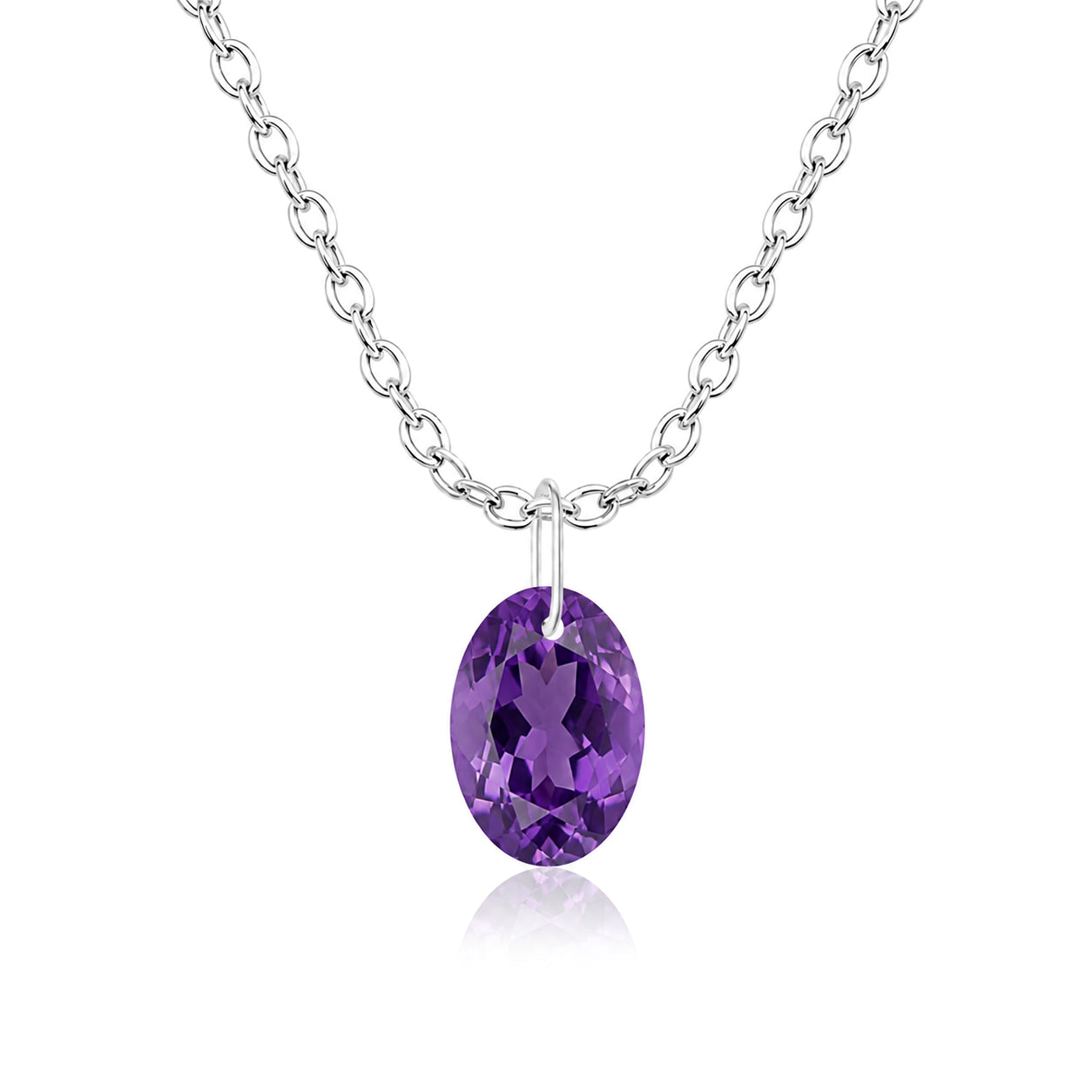 Oval Amethyst Solitaire Necklace - 925 sterling Silver
