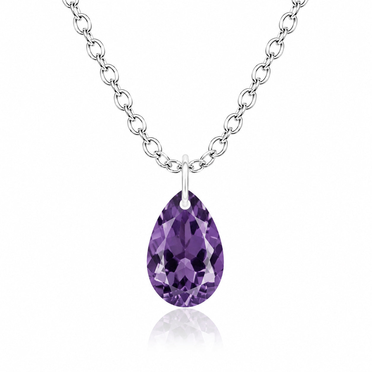 Pear Amethyst Solitaire Necklace - 925 sterling Silver