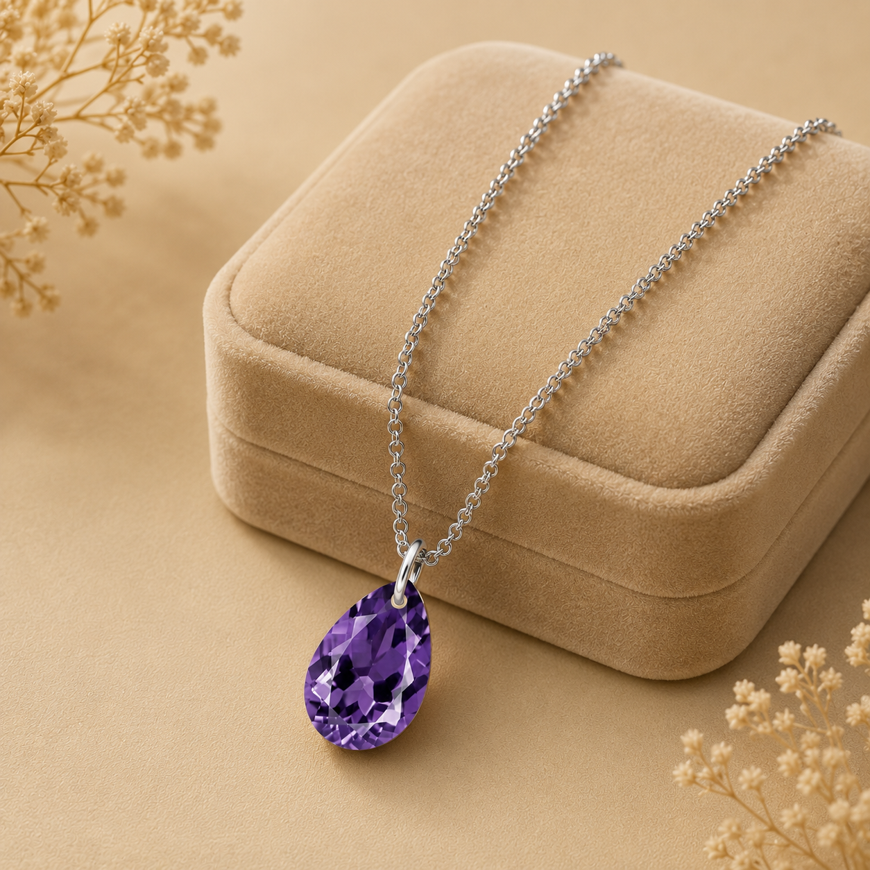 Pear Amethyst Solitaire Necklace - 925 sterling Silver