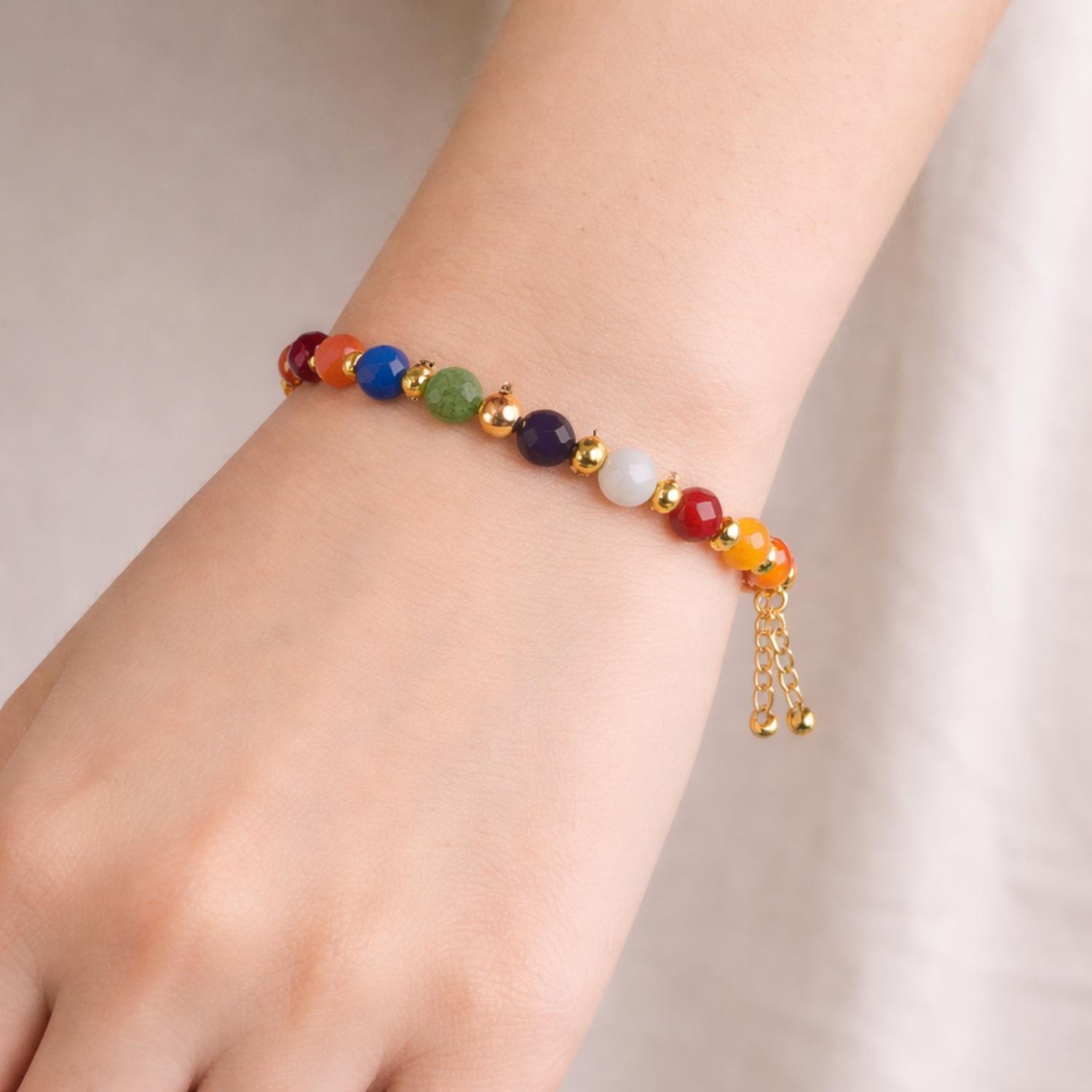 Multi Color Stone Bracelet - 925 Silver Gold Plated