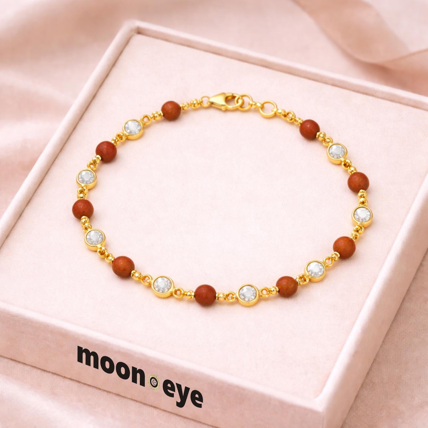 Brown Bead & CZ Bracelet - 925 Silver Gold Plated