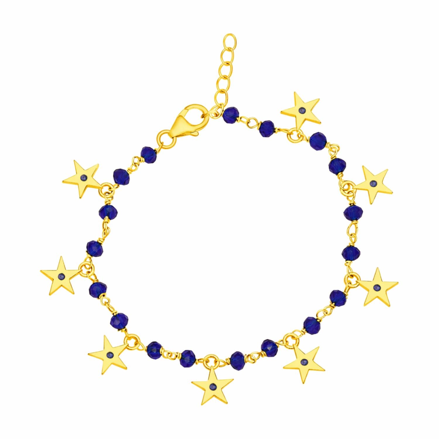 Blue Bead Star Charm Bracelet 925 Silver Gold Plated