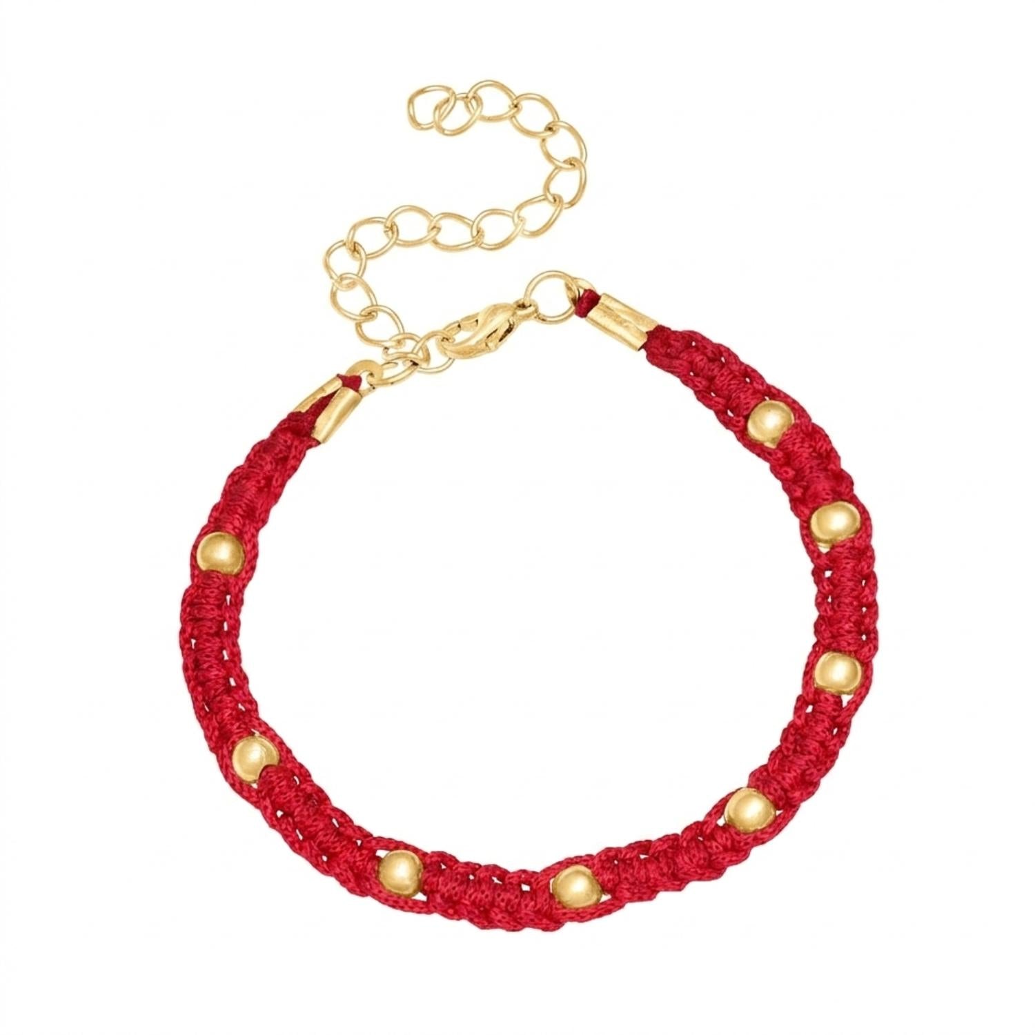 Red Thread Bead Bracelet - 925 Silver Gold Plated
